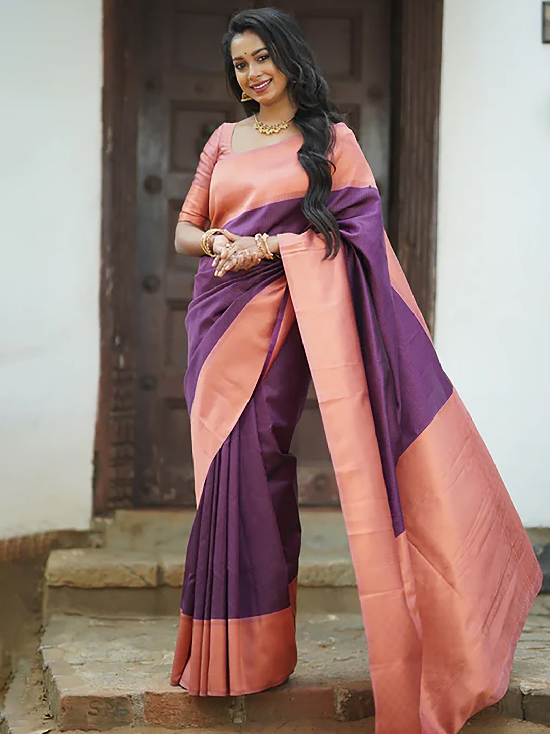 

KALINI Traditional Banarasi Silk Saree, Purple