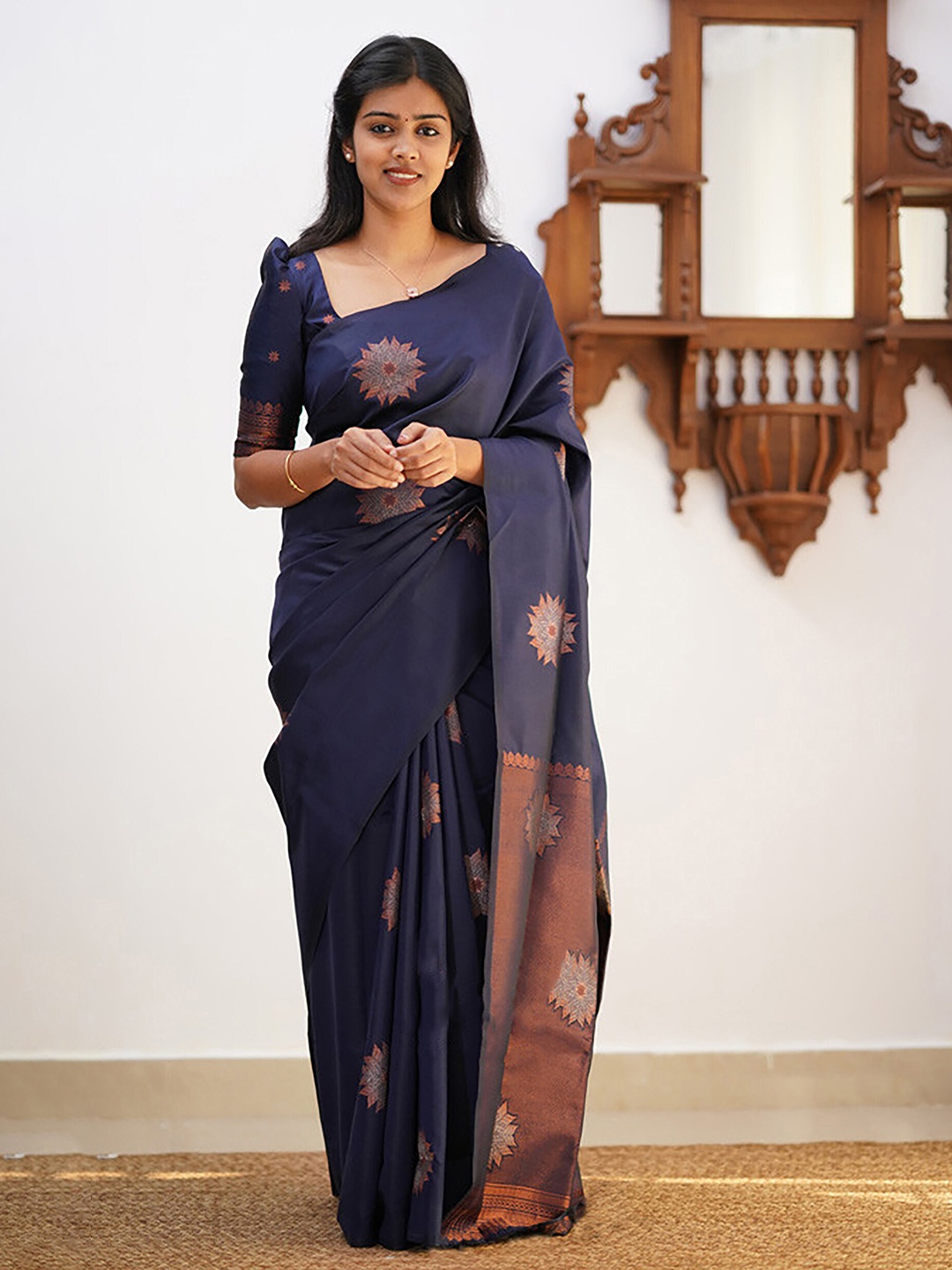 

KALINI Ethnic Motifs Woven Design Zari Banarasi Saree, Blue