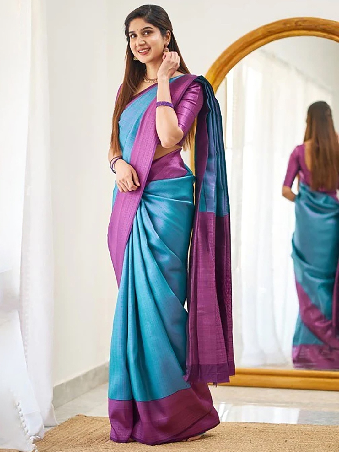 

KALINI Ethnic Motifs Woven Design Zari Banarasi Saree, Teal