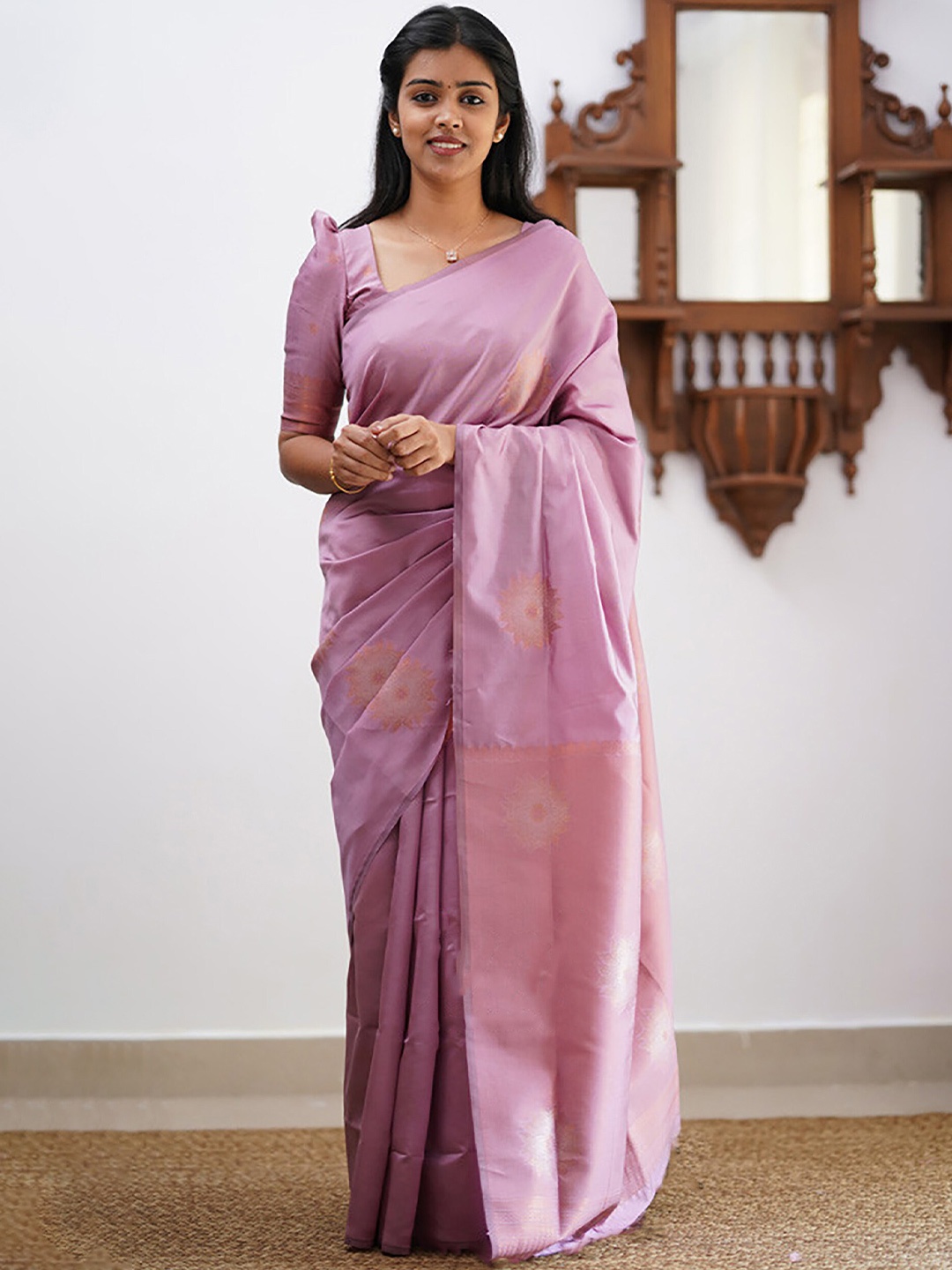 

KALINI Ethnic Motifs Woven Design Zari Banarasi Saree, Pink