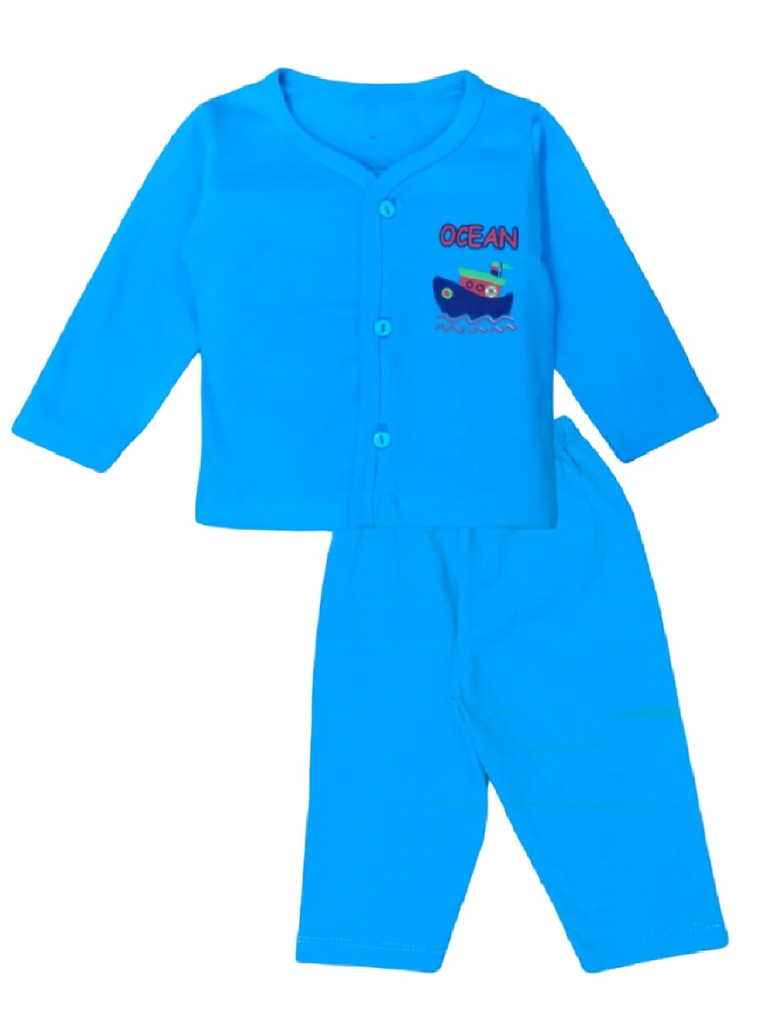 

BAESD Infants Printed Pure Cotton T-shirt with Pyjamas, Blue