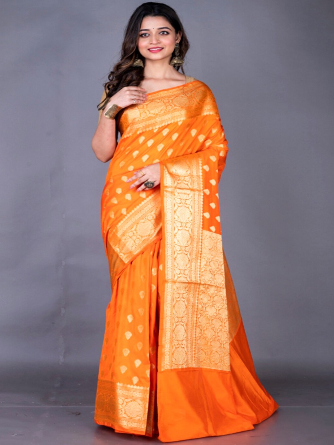 

Morchari Woven Design Zari Banarasi Saree, Orange