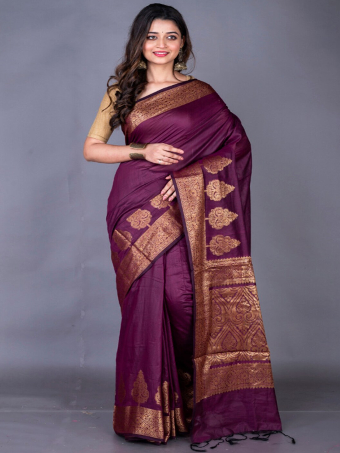 

Morchari Ethnic Motifs Zari Chanderi Saree, Purple