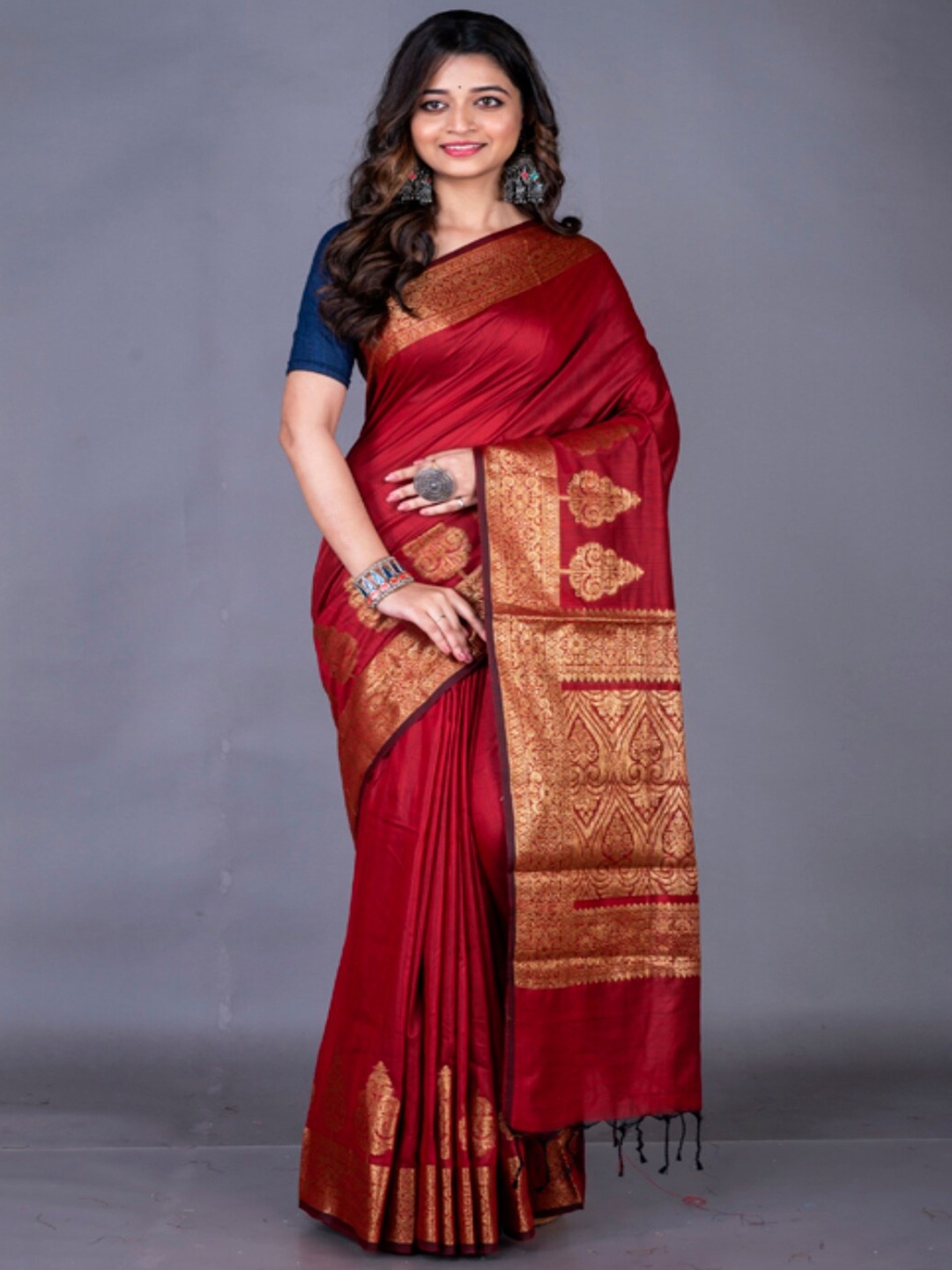 

Morchari Woven Design Zari Chanderi Saree, Red