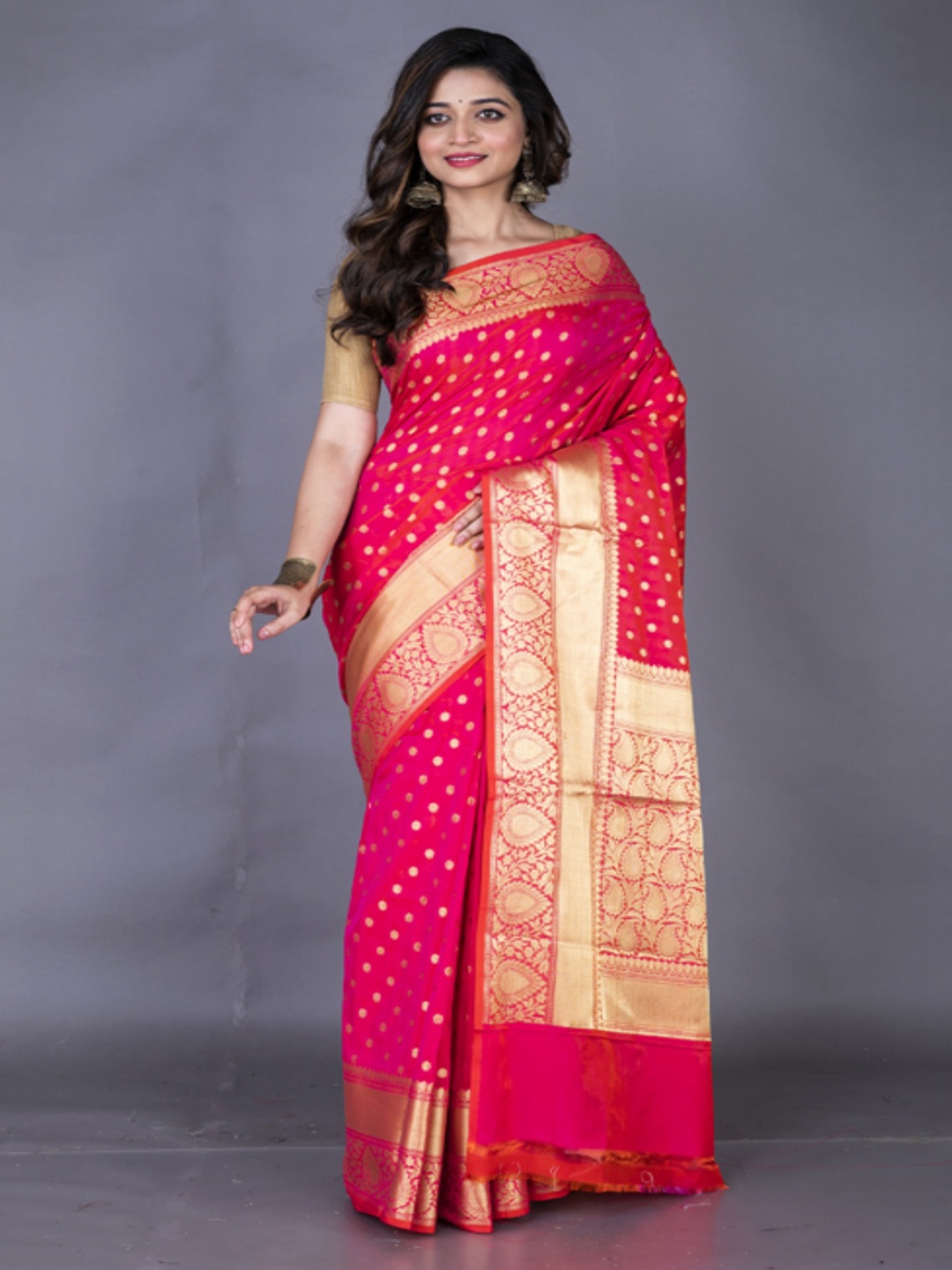 

Morchari Ethnic Motifs Woven Design Zari Banarasi Saree, Pink