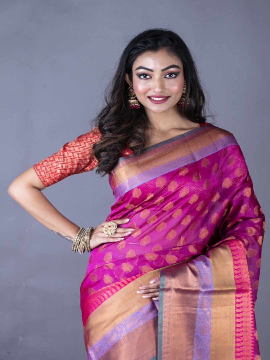 

Morchari Woven Design Polka Dots Zari Banarasi Saree, Magenta