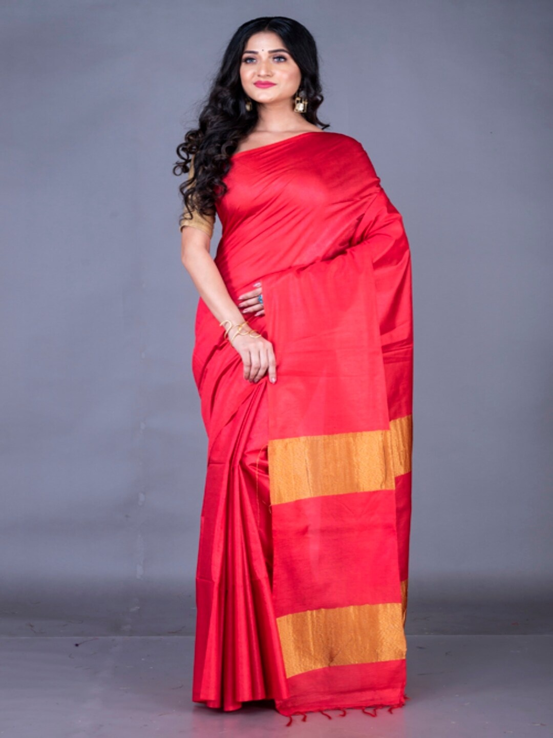 

Morchari Striped Woven Design Zari Bhagalpuri Saree, Red