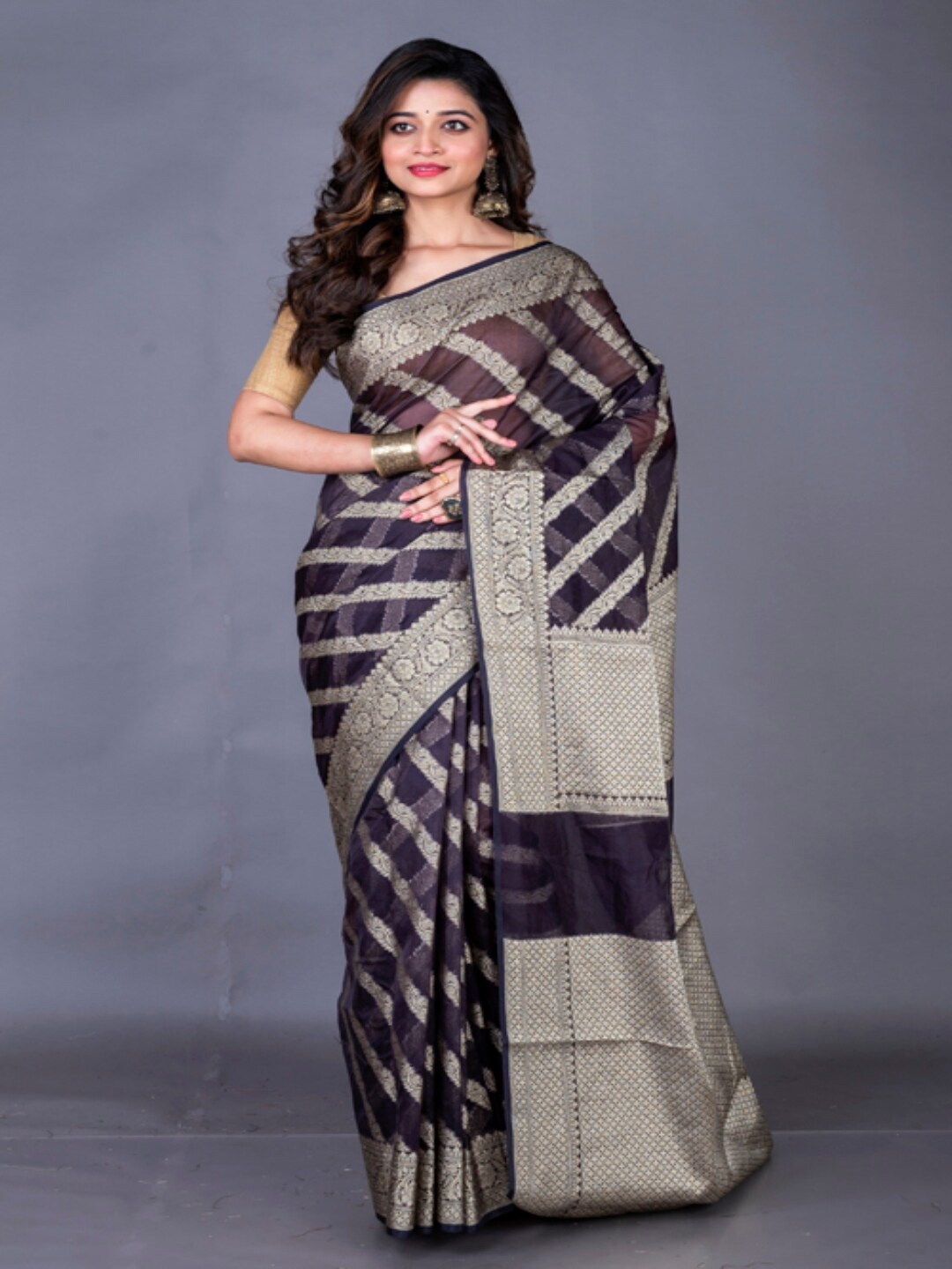 

Morchari Woven Design Zari Pure Silk Banarasi Saree, Brown