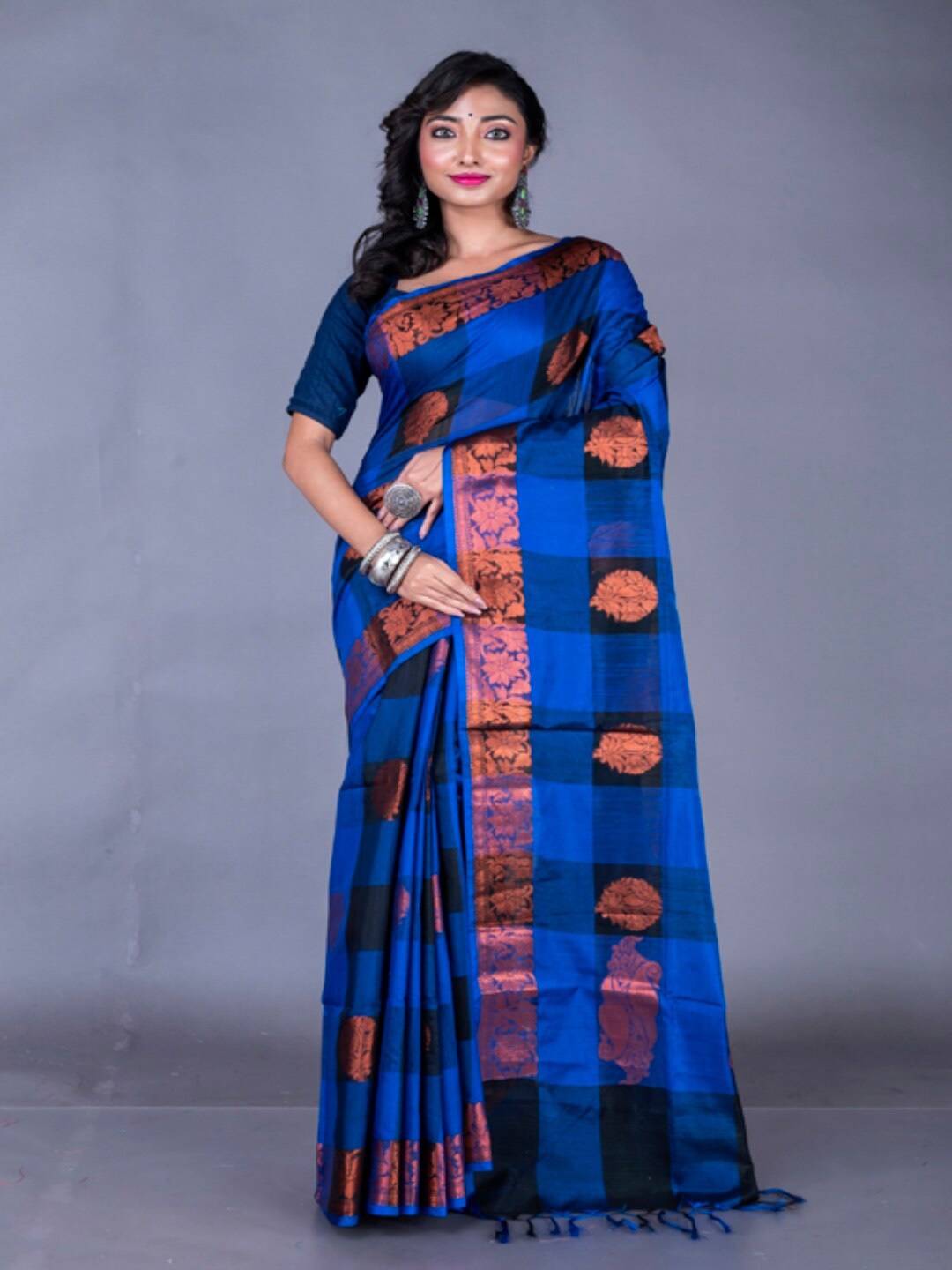 

Morchari Floral Woven Design Zari Pure Cotton Banarasi Saree, Blue