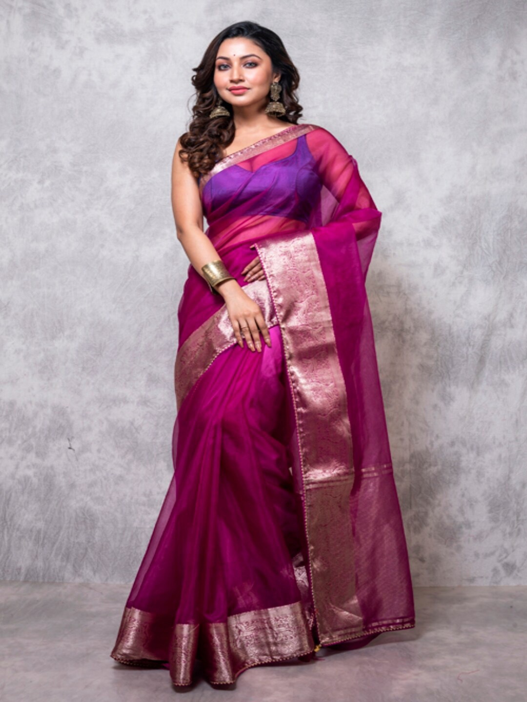 

Morchari Zari Organza Saree, Magenta
