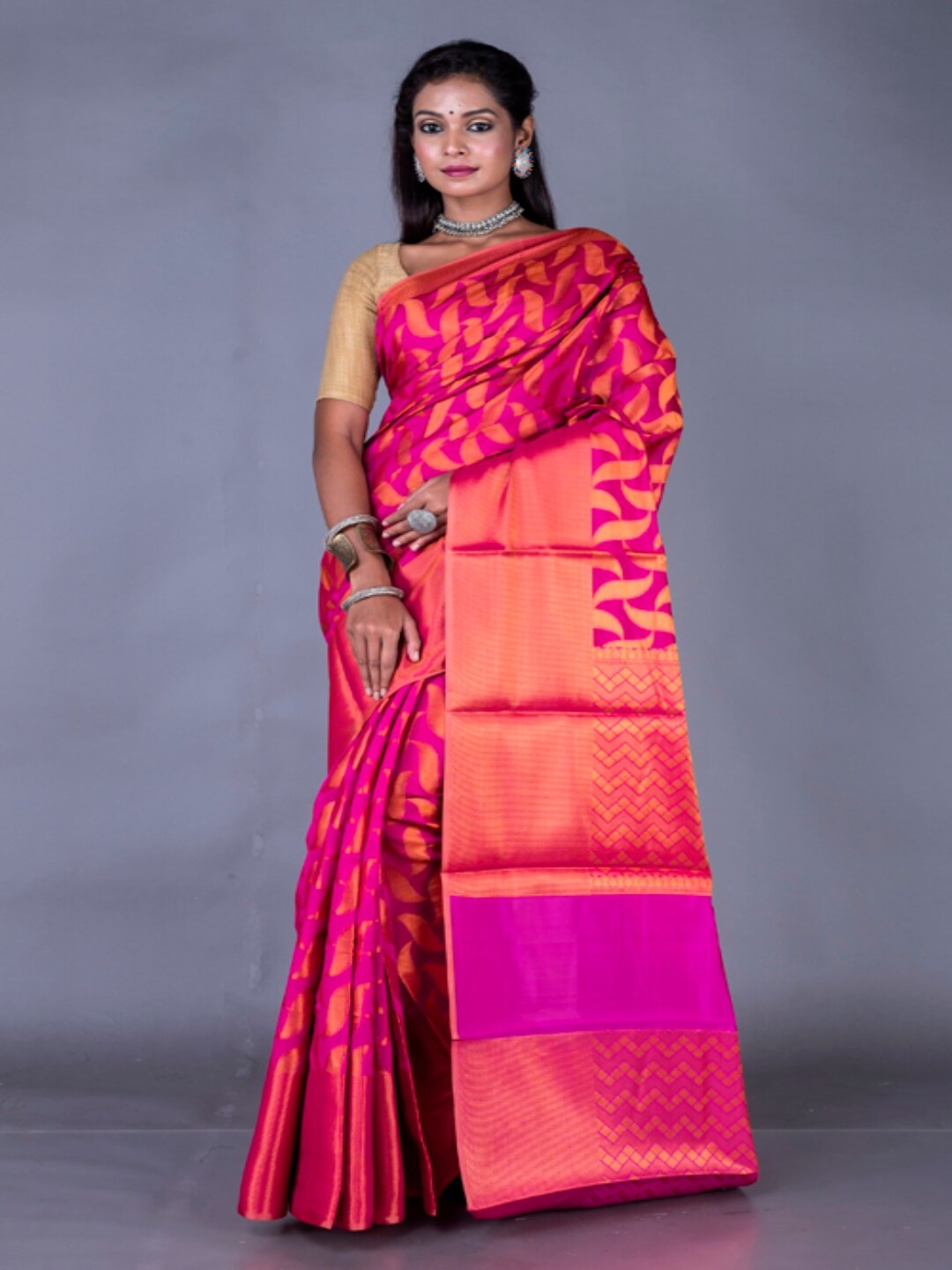 

Morchari Woven Design Zari Banarasi Cotton Saree, Pink