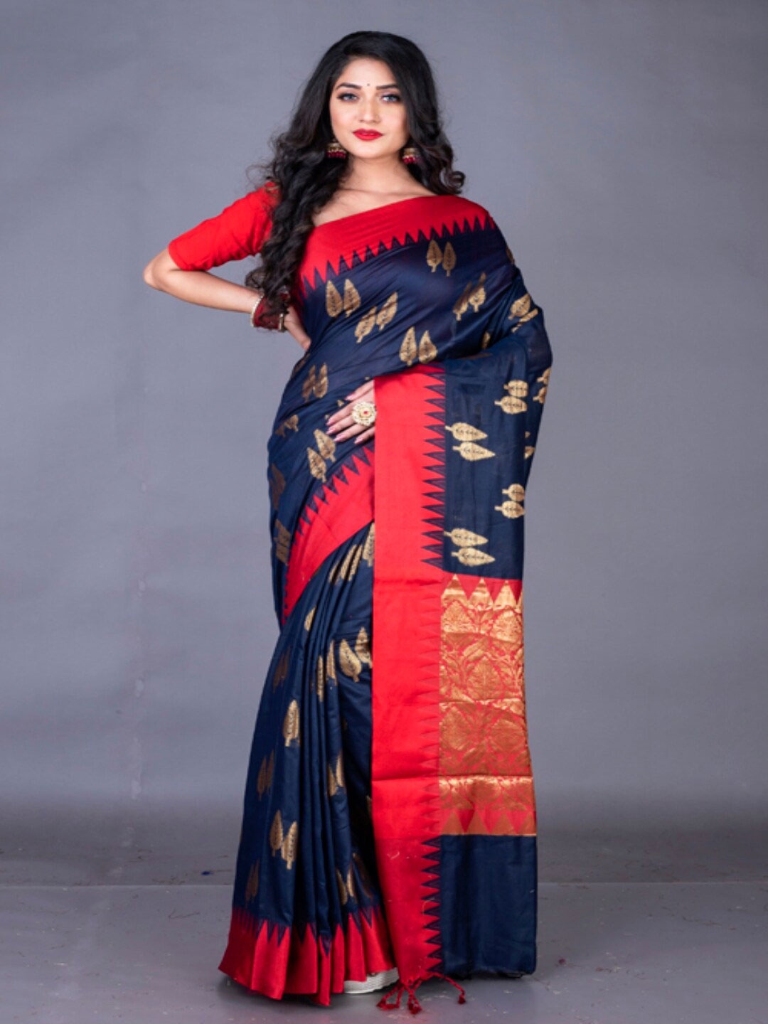 

Morchari Ethnic Print Zari Chanderi Saree with Tassels, Blue