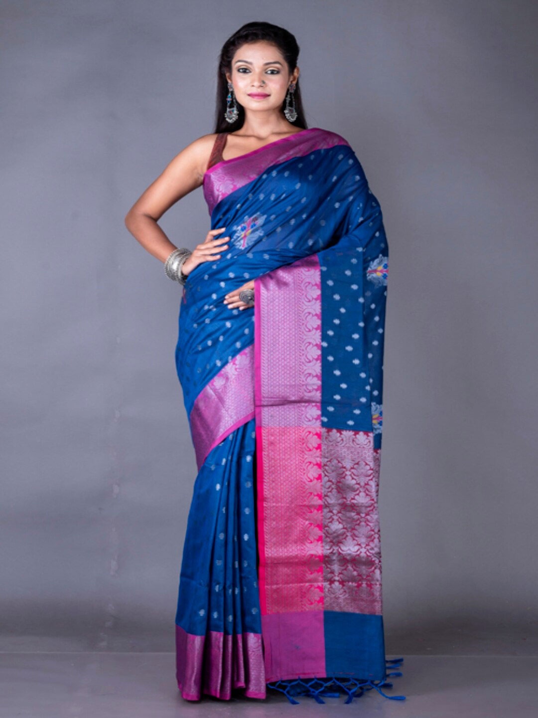 

Morchari Ethnic Motifs Pure Cotton Zari Banarasi Saree, Blue