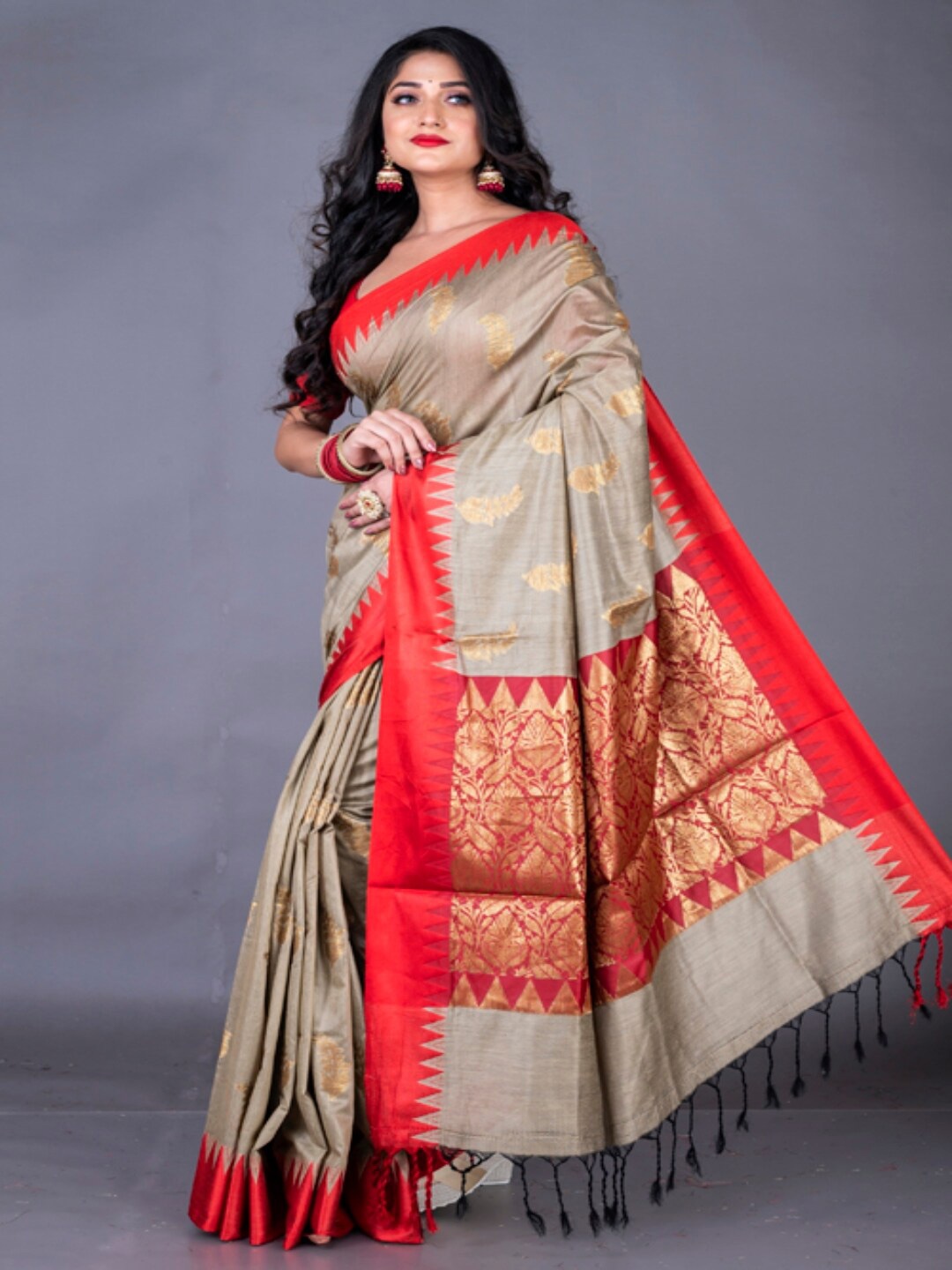 

Morchari Ethnic Motifs Woven Design Zari Chanderi Saree, Beige