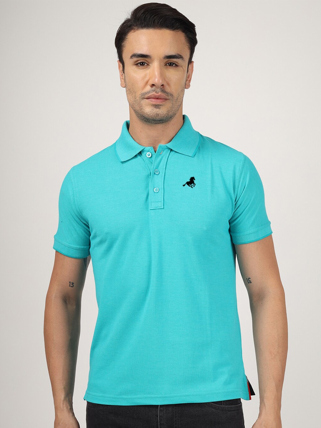 

Greylongg Polo Collar Cotton T-shirt, Green
