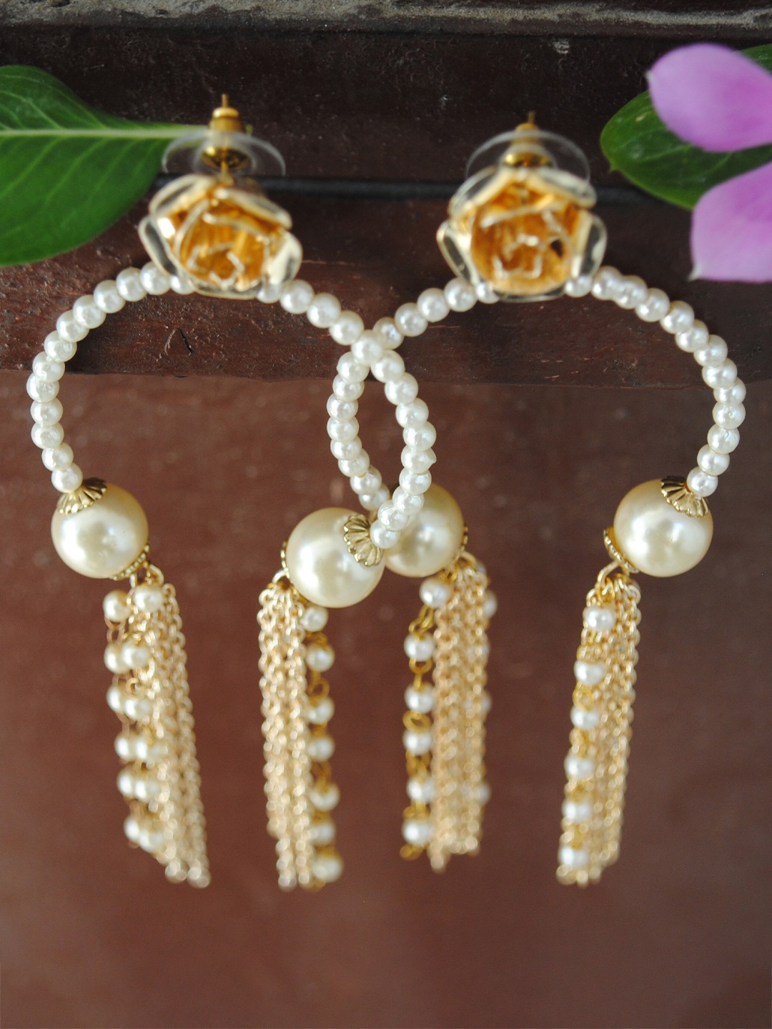 

BeAbhika Beaded Contemporary Inverted Hoops Style Drop Earrings, Gold