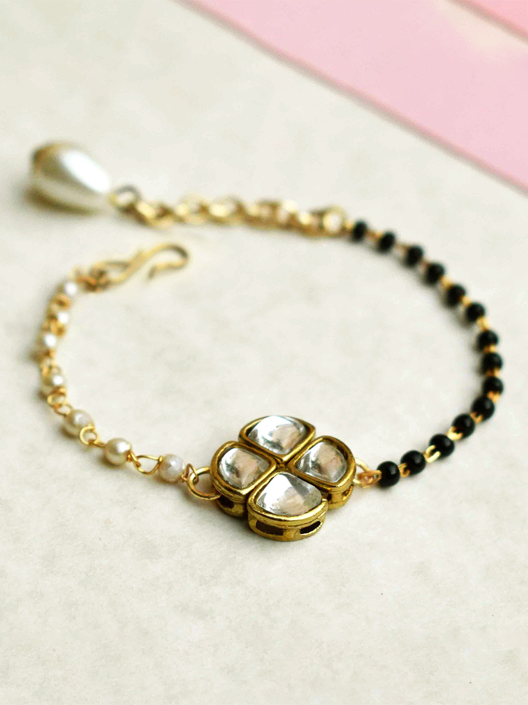 

BeAbhika Kundan Studded Wraparound Bracelet, Gold