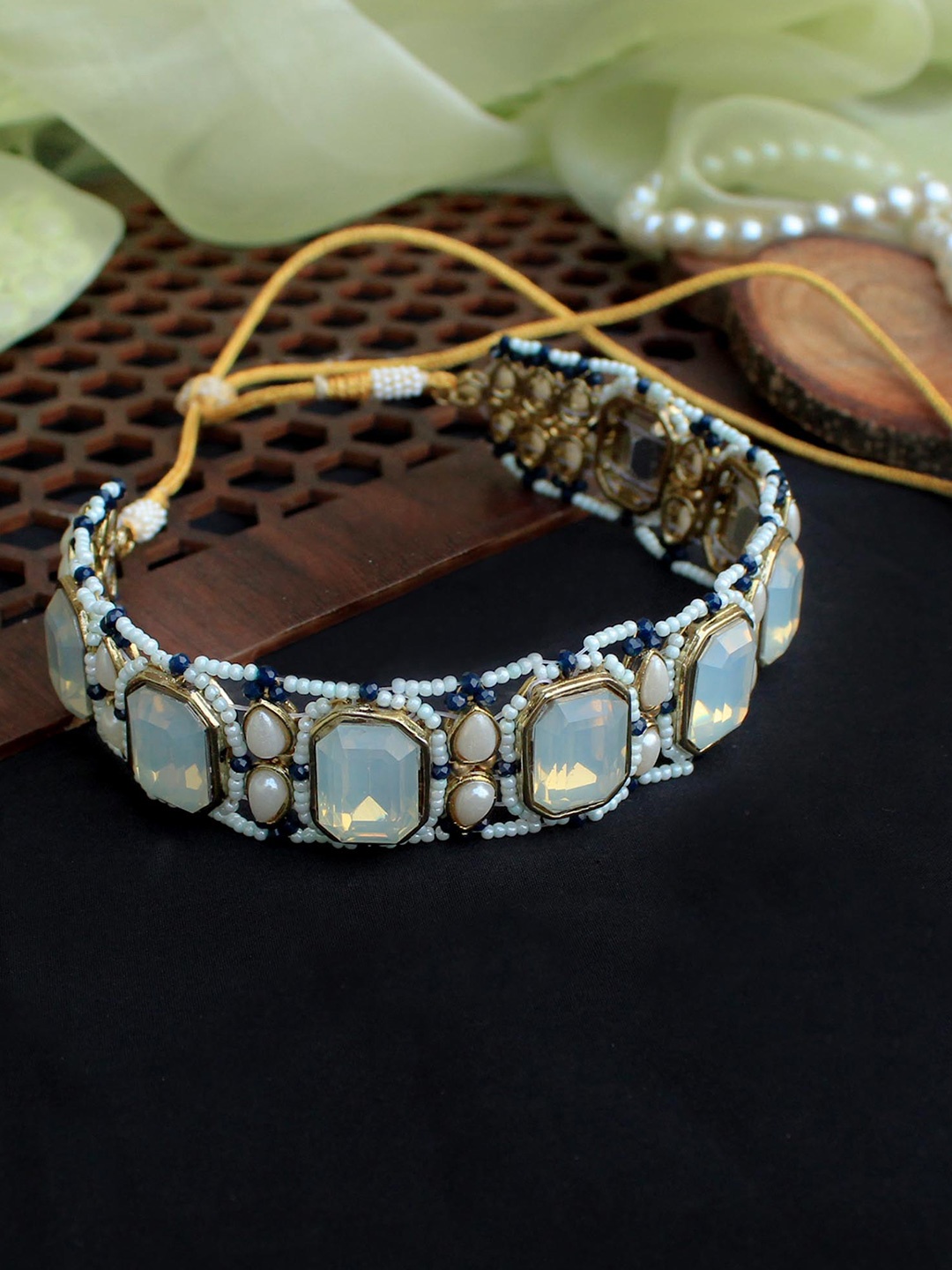 

BeAbhika Studded Choker Set With Matching Earrings, White