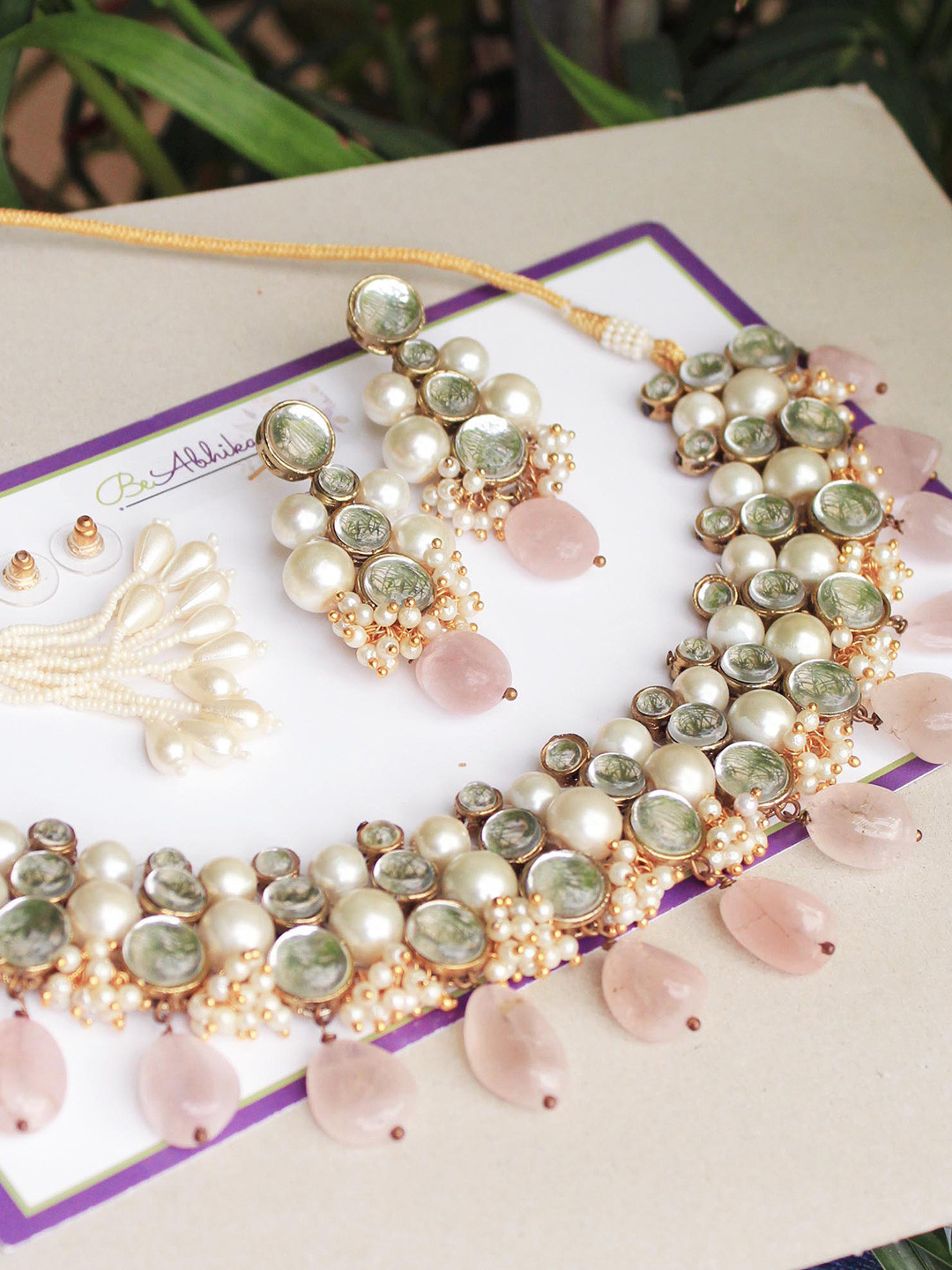 

BeAbhika Gold-Plated Kundan-Studded & Beaded Jewellery Set, Pink