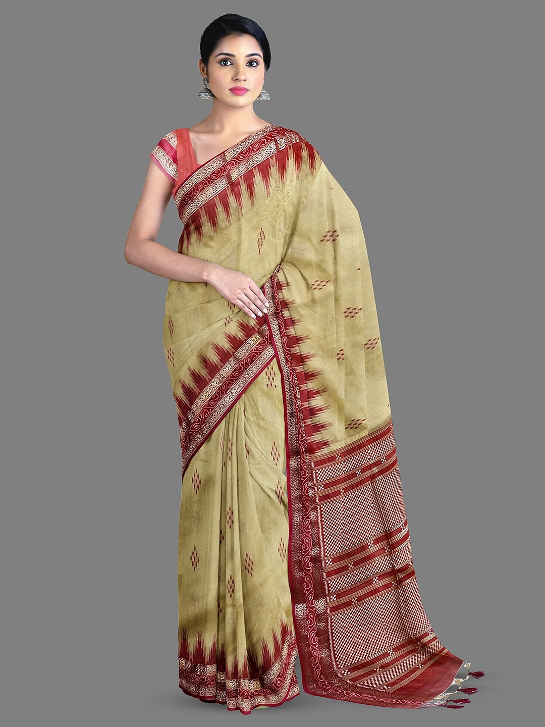 

The Chennai Silks Geometric Printed Cotton Zari Chanderi Saree, Yellow