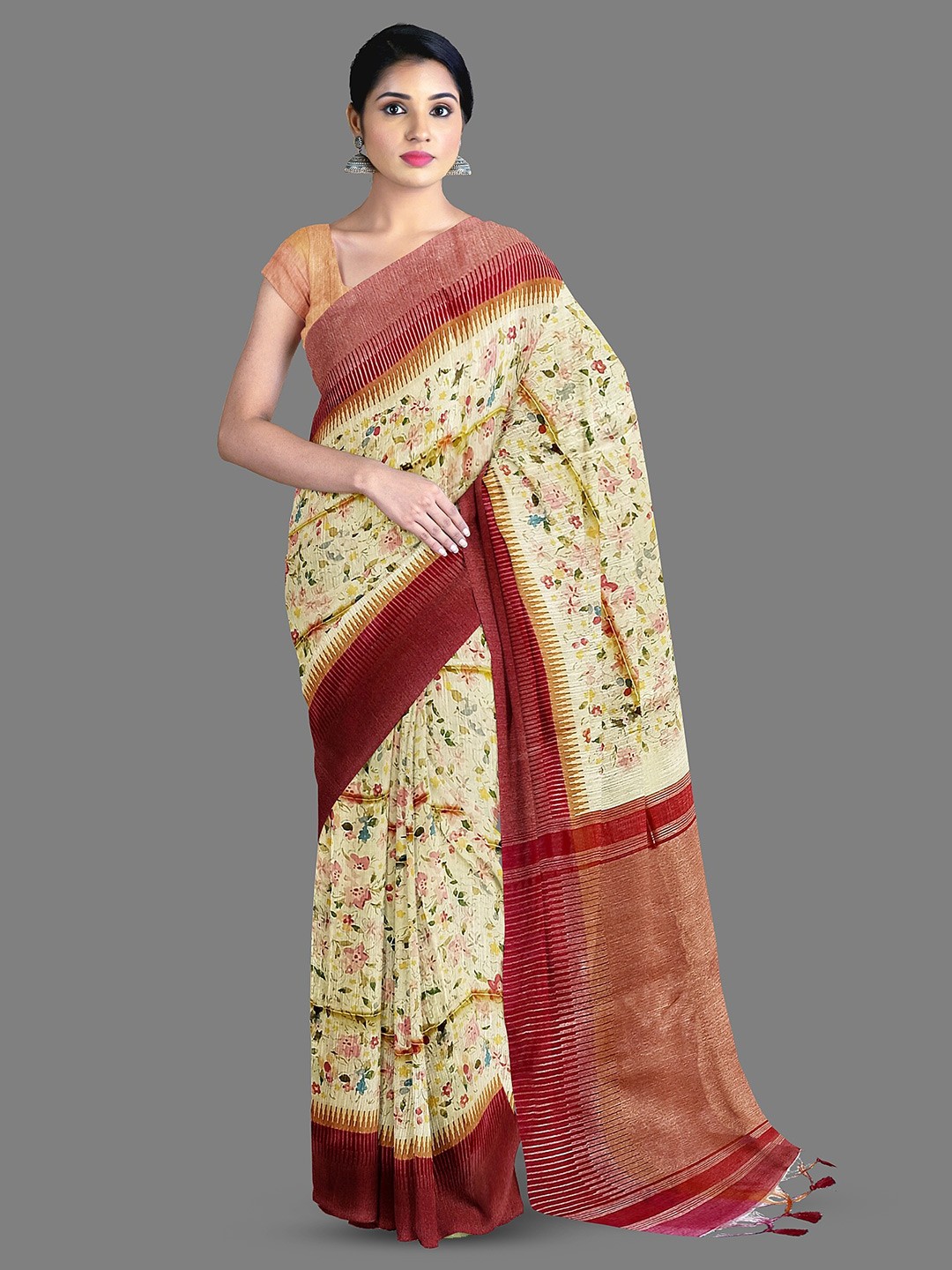 

The Chennai Silks Floral Zari Cotton Chanderi Saree, Yellow