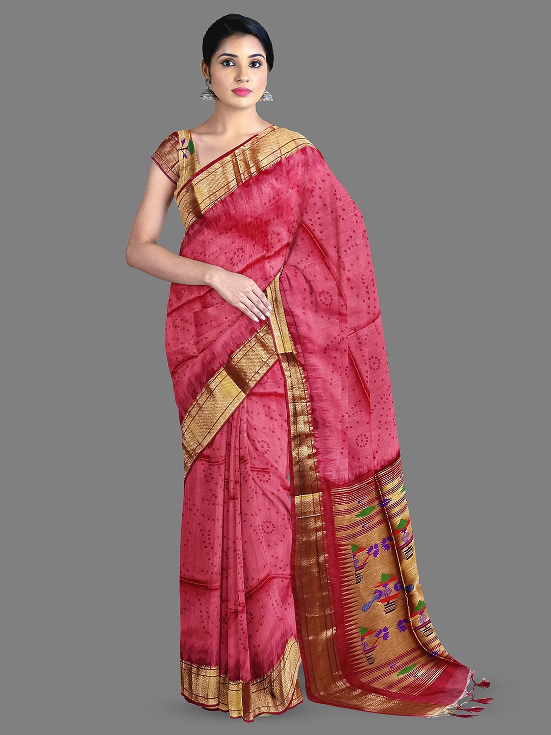 

The Chennai Silks Bandhani Zari Chanderi Saree, Burgundy