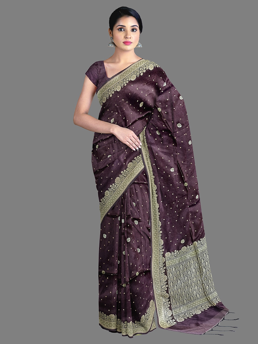 

The Chennai Silks Ethnic Motifs Woven Design Zari Banarasi Saree, Brown