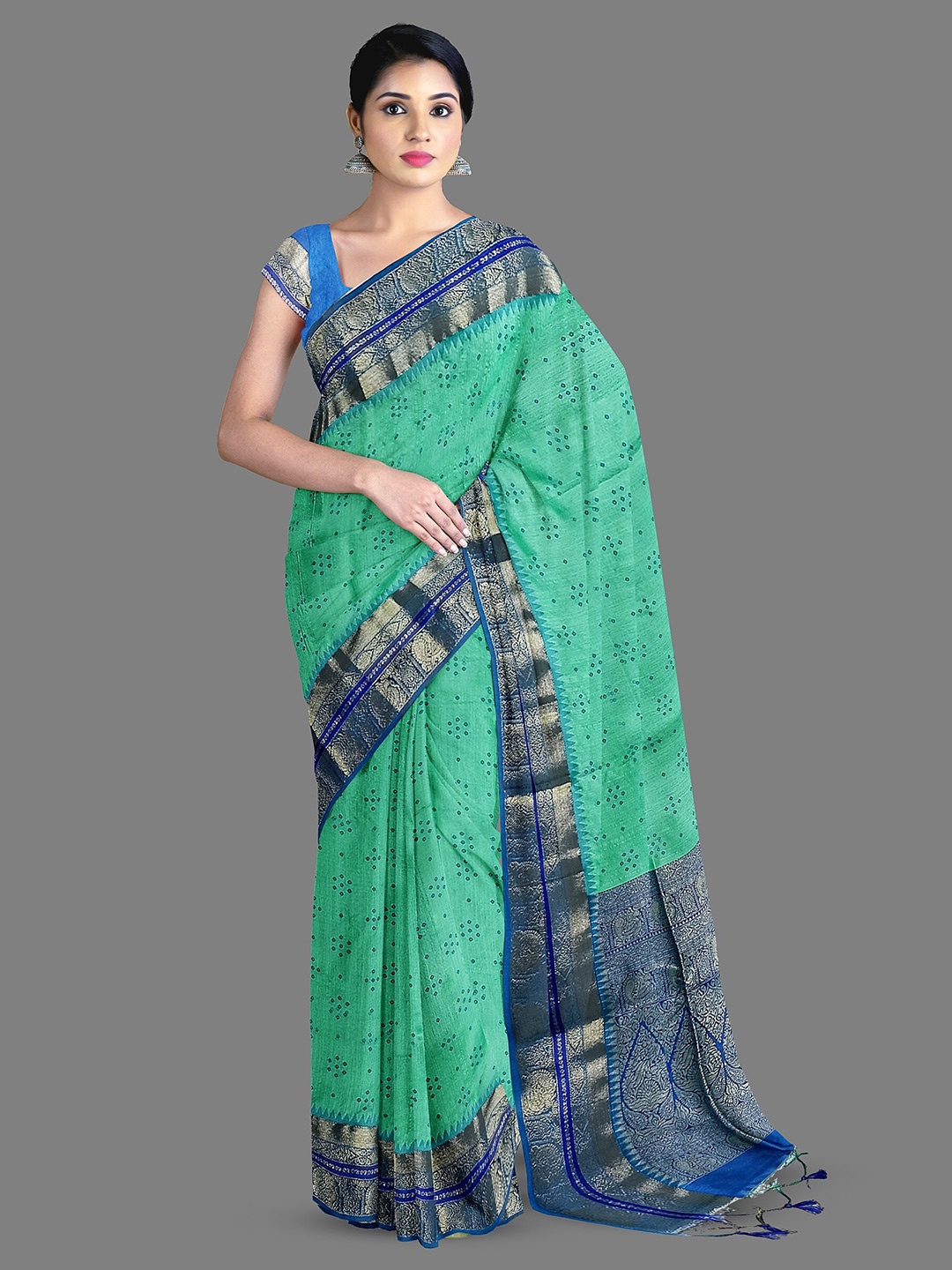 

The Chennai Silks Bandhani Zari Chanderi Saree, Green