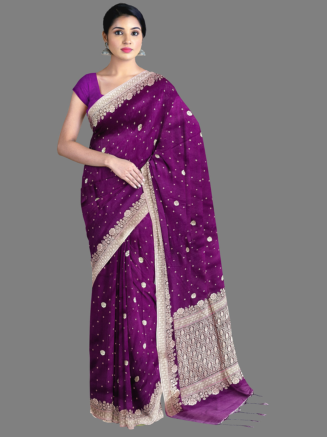 

The Chennai Silks Ethnic Motifs Woven Design Zari Banarasi Saree, Violet