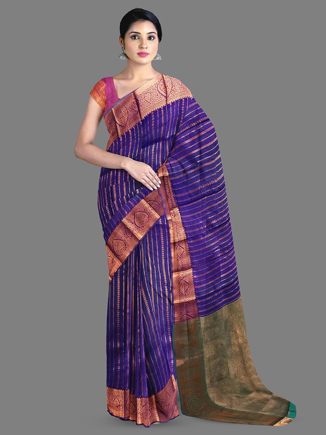 

The Chennai Silks Woven Design Zari Silk Cotton Maheshwari Saree, Violet