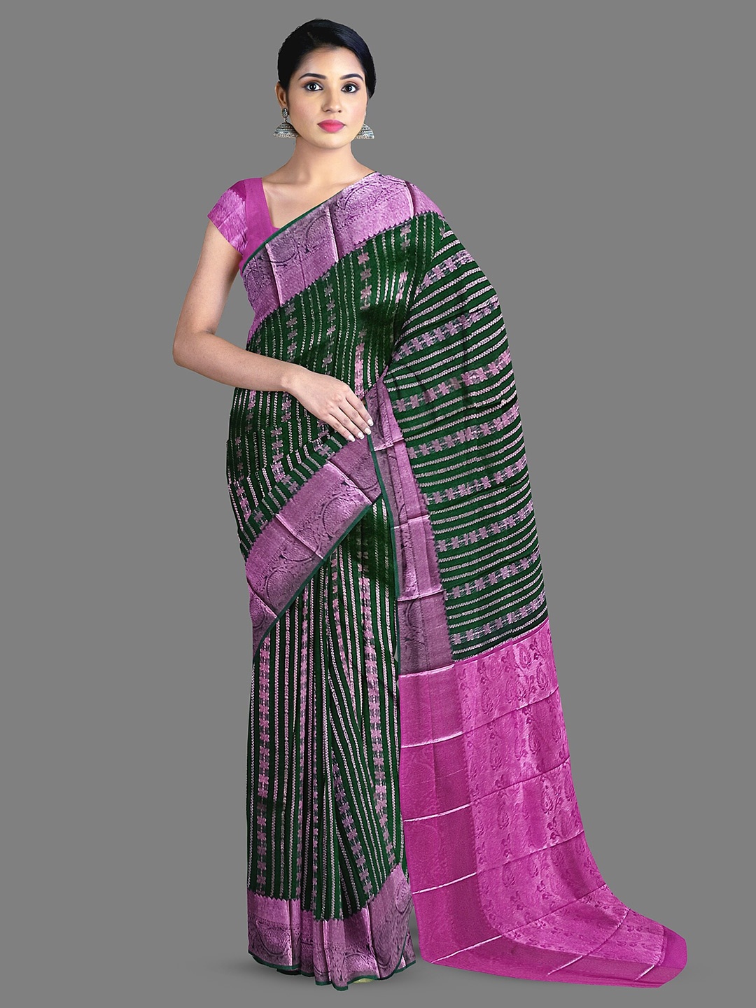 

The Chennai Silks Woven Design Zari Silk Cotton Maheshwari Saree, Green