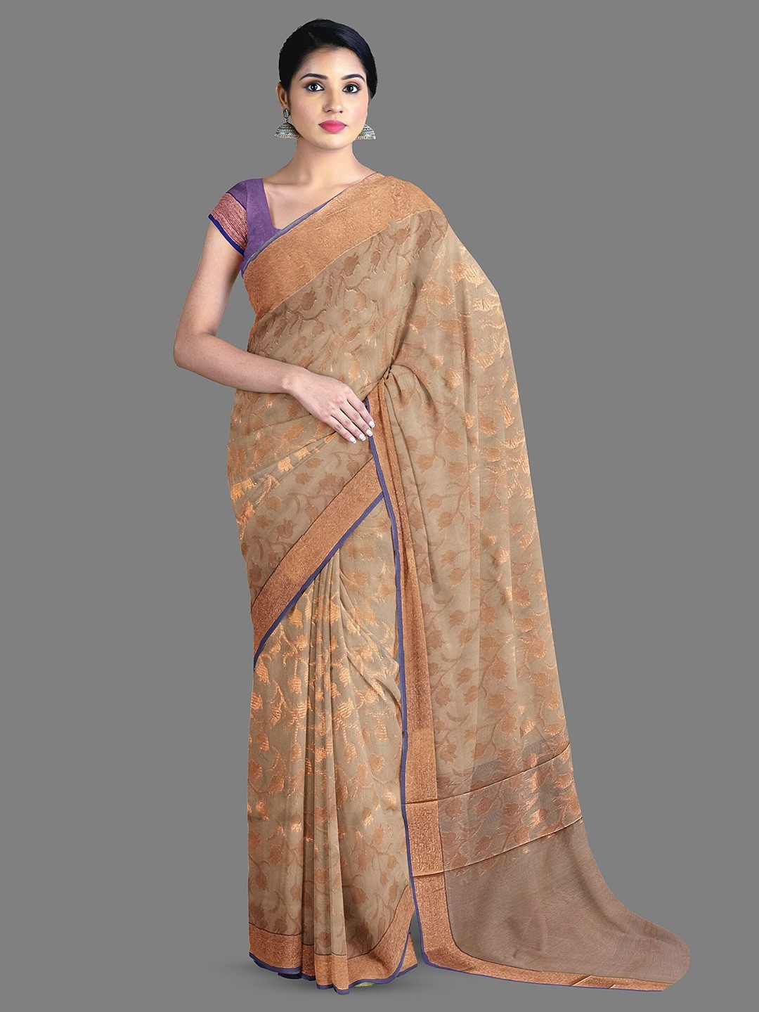 

The Chennai Silks Woven Design Zari Silk Cotton Maheshwari Saree, Beige