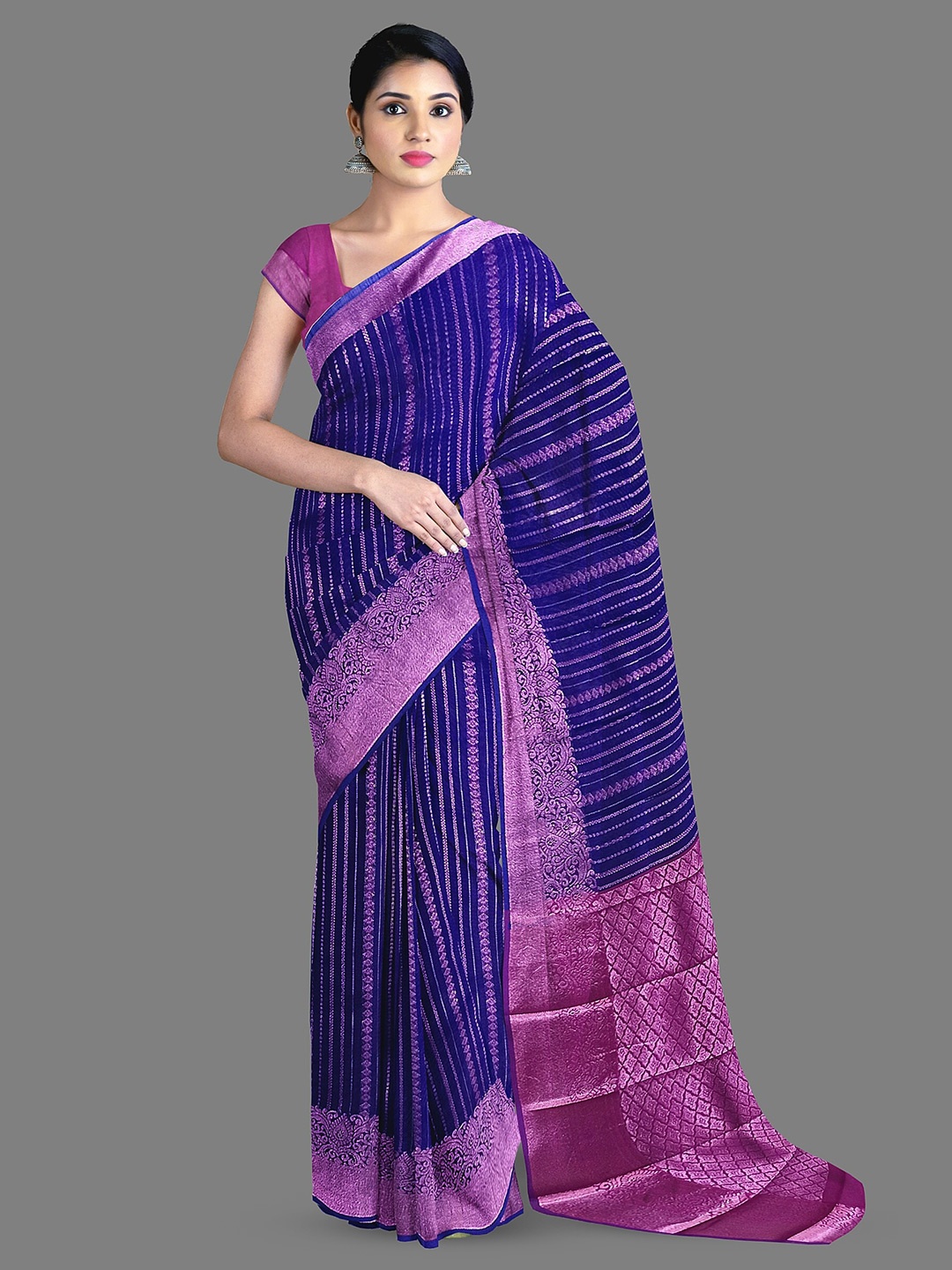 

The Chennai Silks Woven Design Zari Silk Cotton Maheshwari Saree, Violet