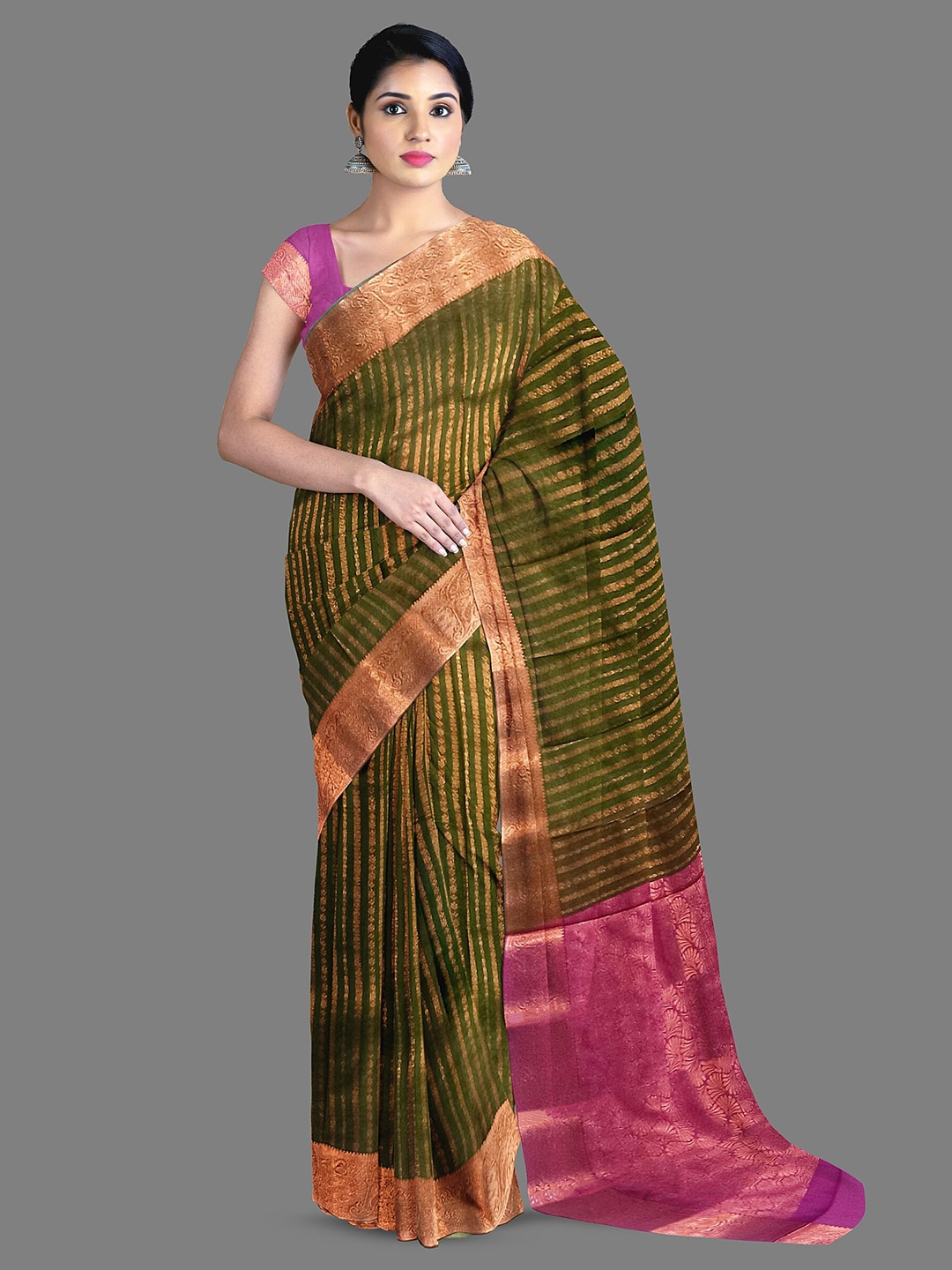 

The Chennai Silks Woven Design Zari Silk Cotton Maheshwari Saree, Green