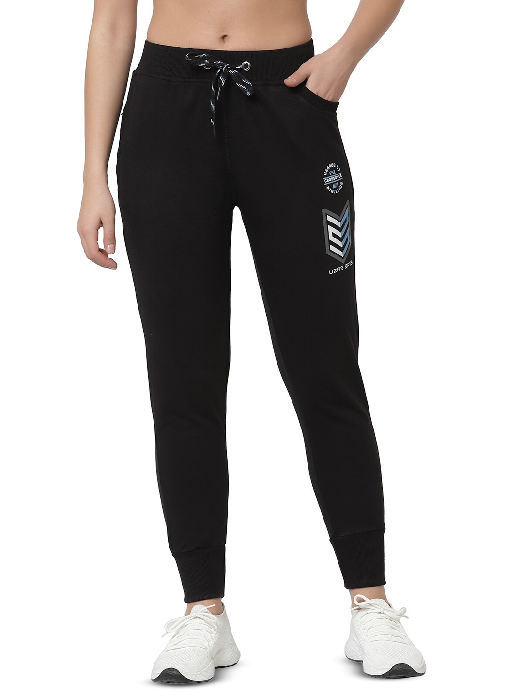 

UZARUS Women Mid-Rise Cotton Joggers, Black