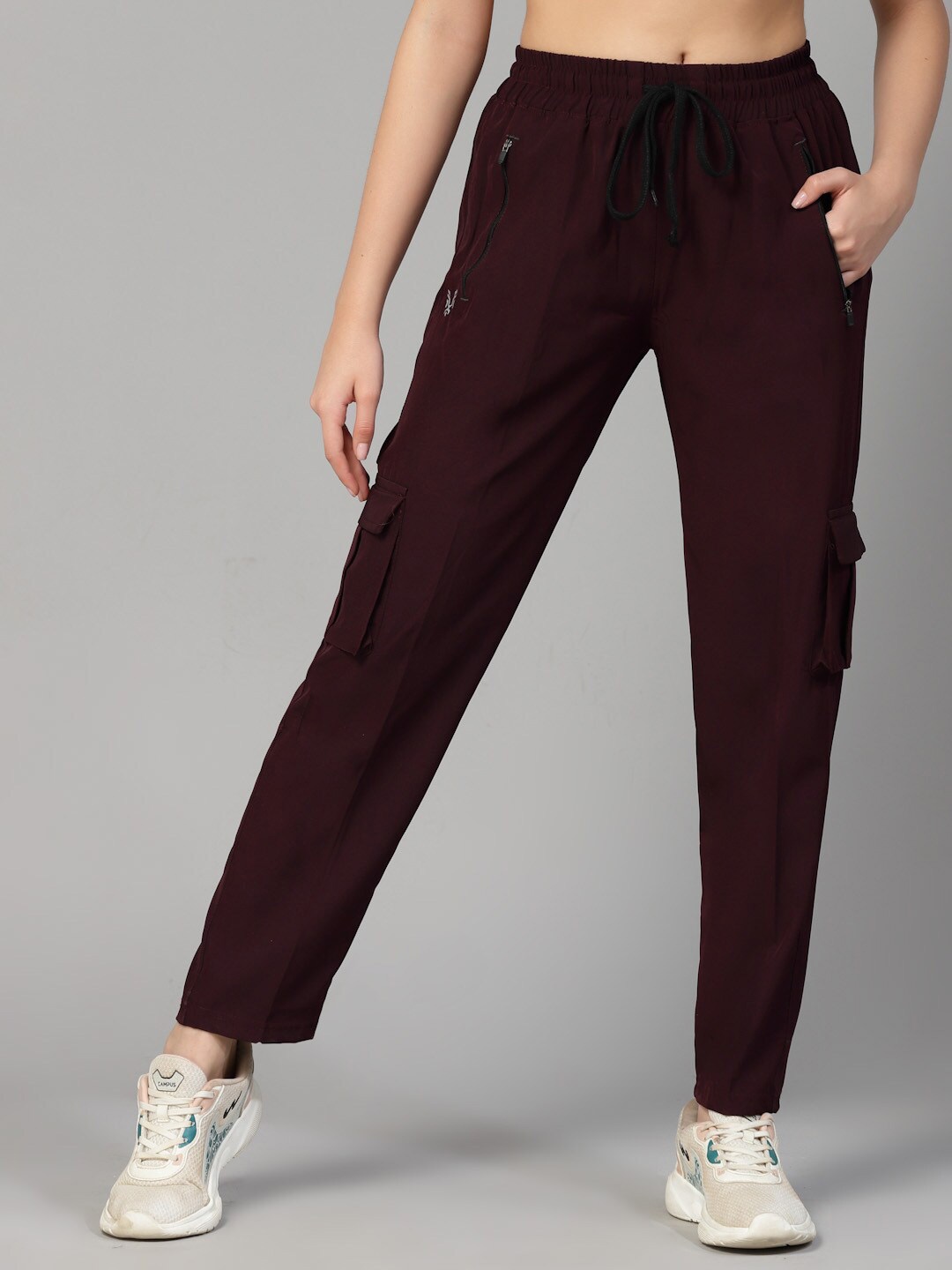 

UZARUS Women Mid-Rise Track Pants, Burgundy