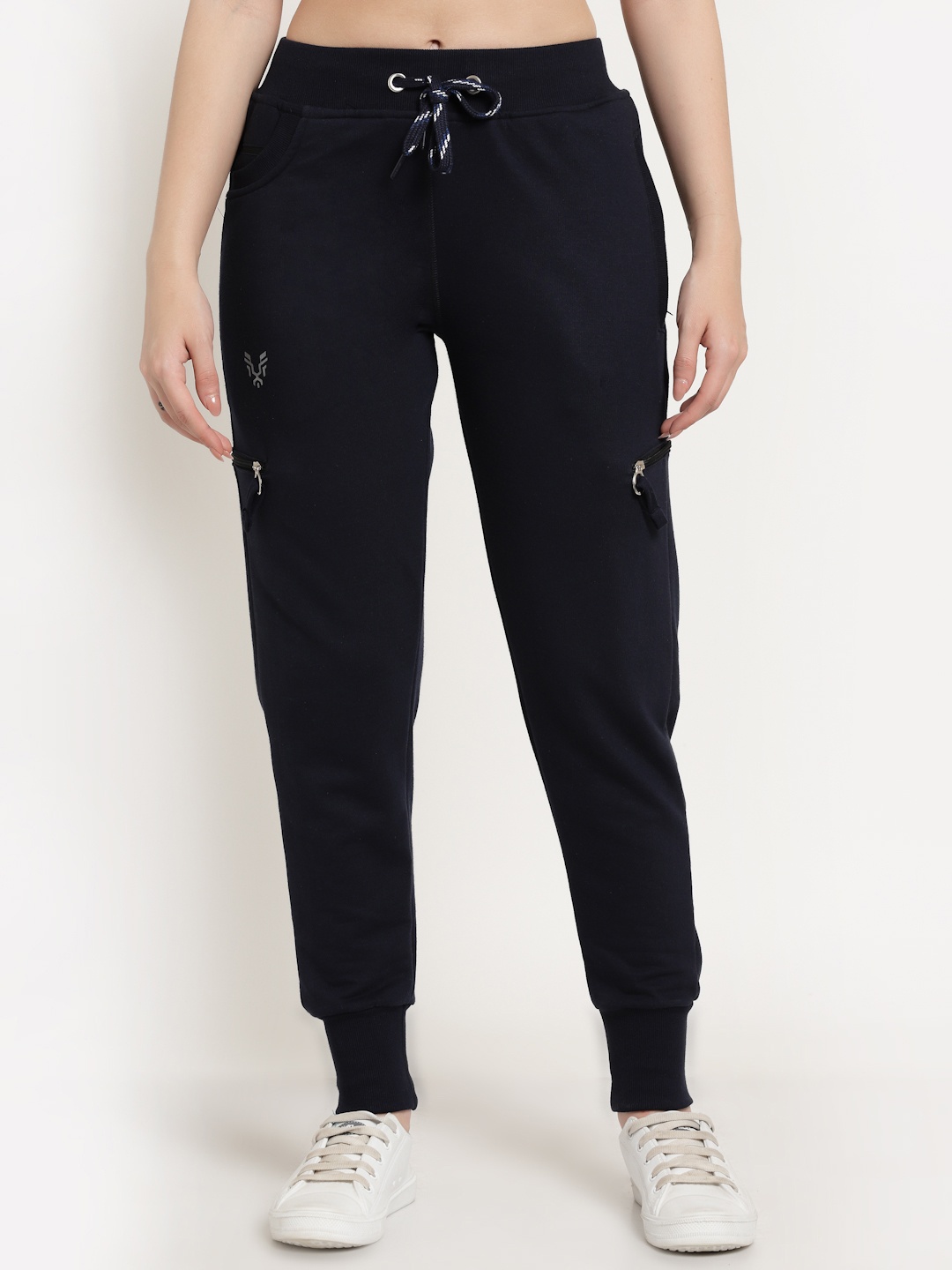 

UZARUS Women Mid-Rise Cotton Joggers, Navy blue