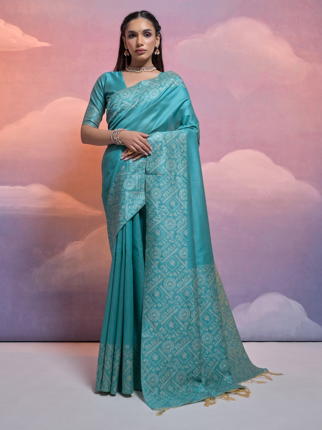 

VISHNU WEAVES Woven Design Bhagalpuri Saree, Teal