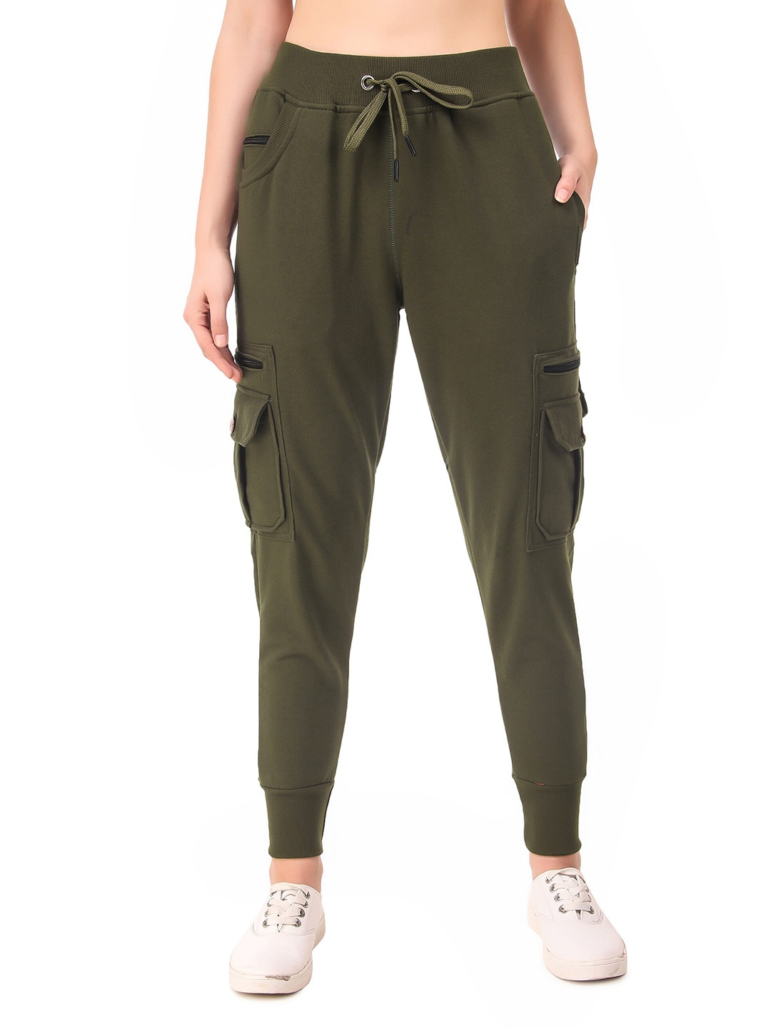 

UZARUS Women Regular Fit Mid-Rise Cotton Joggers, Green