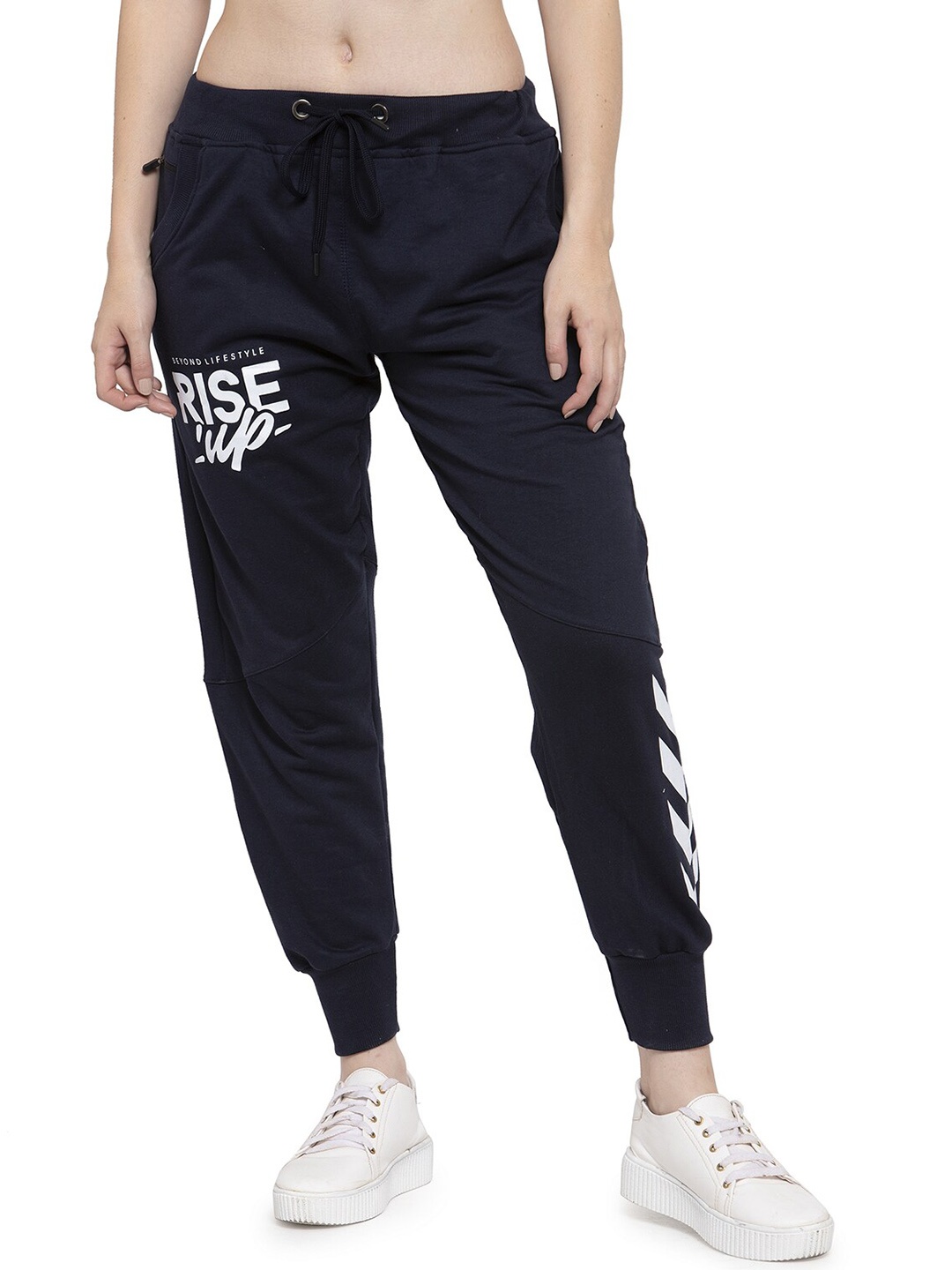 

UZARUS Women Regular-Fit Mid-Rise Cotton Joggers, Navy blue