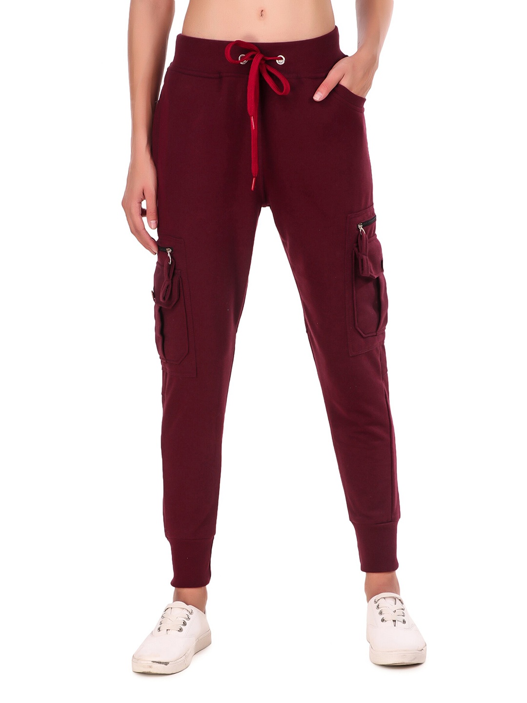 

UZARUS Women Mid-Rise Cotton Joggers, Burgundy