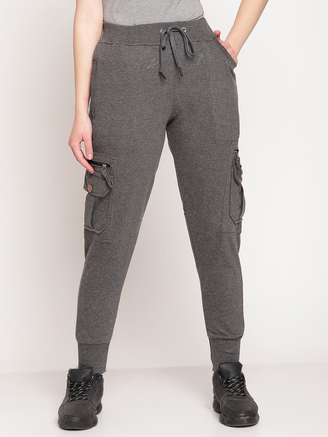 

UZARUS Women Regular Fit Mid-Rise Cotton Joggers, Grey melange