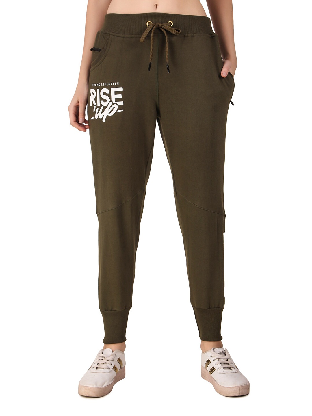 

UZARUS Women Regular Fit Mid-Rise Cotton Joggers, Green