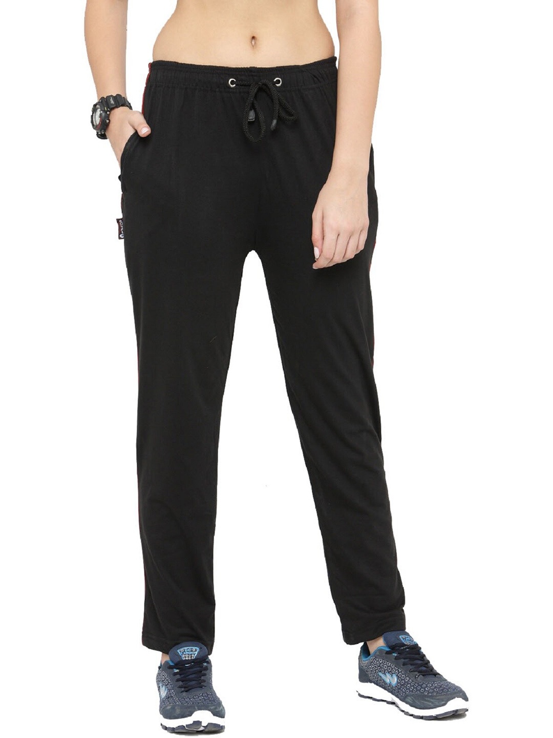 

UZARUS Women Regular Fit Mid-Rise Cotton Track Pants, Black