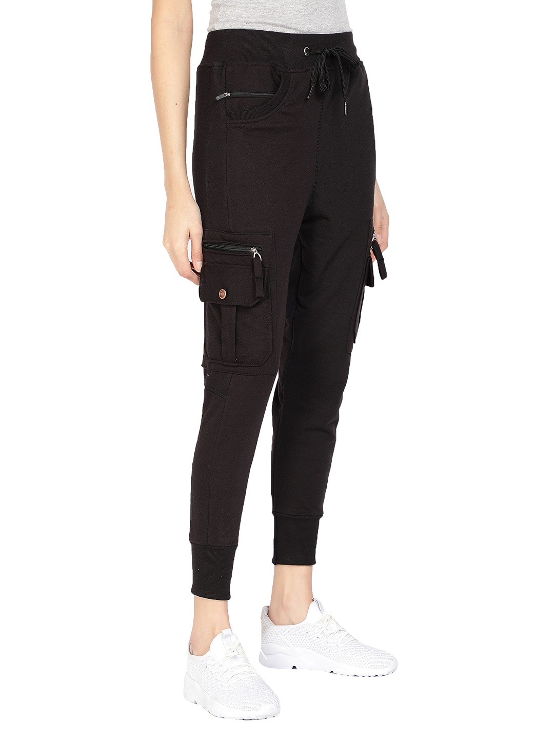 

UZARUS Women Mid-Rise Cotton Joggers, Black