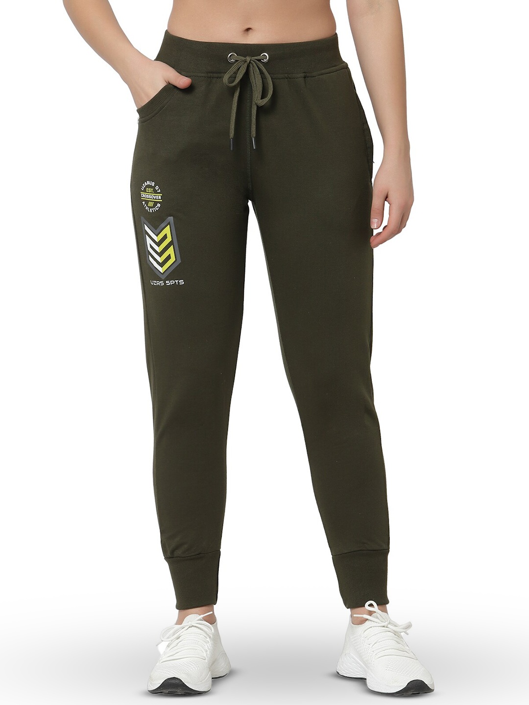 

UZARUS Women Regular Fit Mid-Rise Cotton Joggers, Green