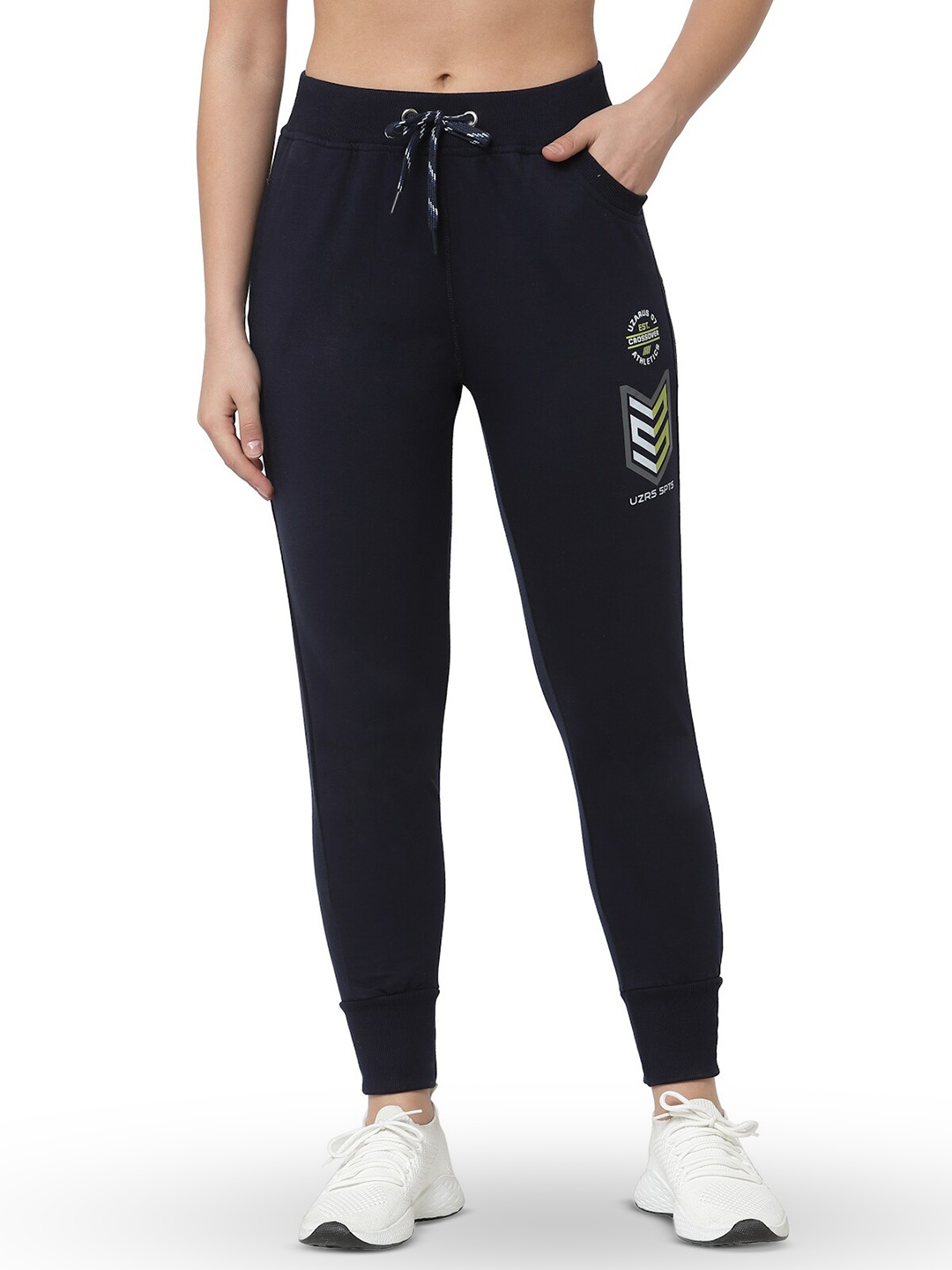 

UZARUS Women Regular Fit Mid-Rise Cotton Joggers, Navy blue