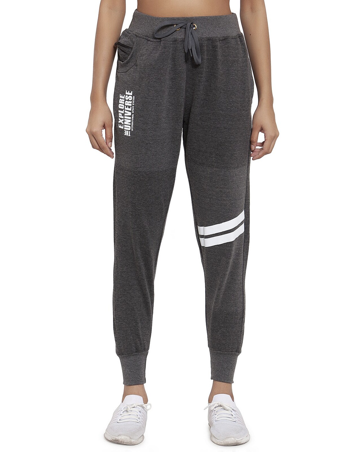 

UZARUS Women Regular Fit Mid-Rise Cotton Joggers, Grey melange