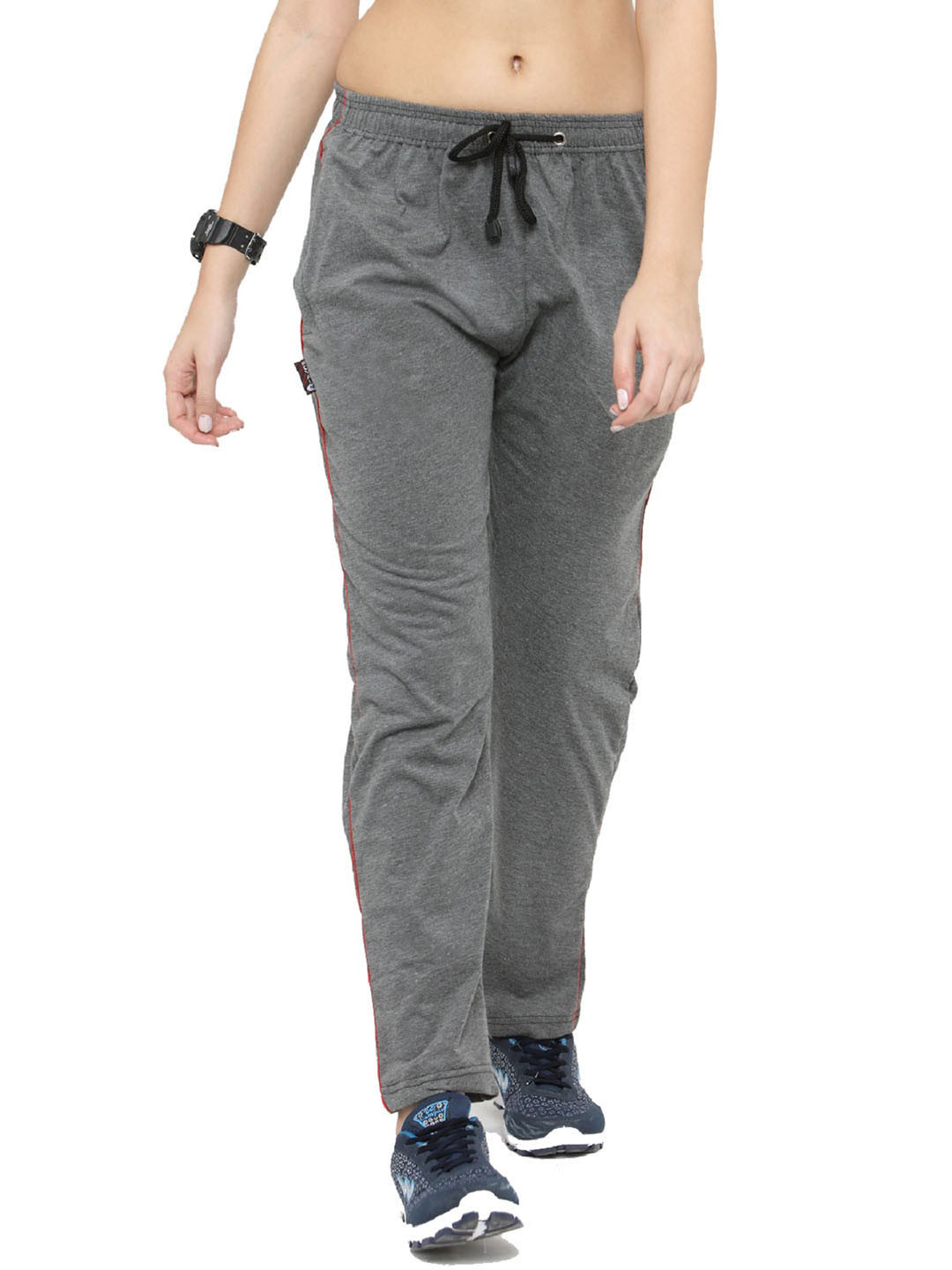 

UZARUS Women Mid-Rise Cotton Track Pants, Grey melange