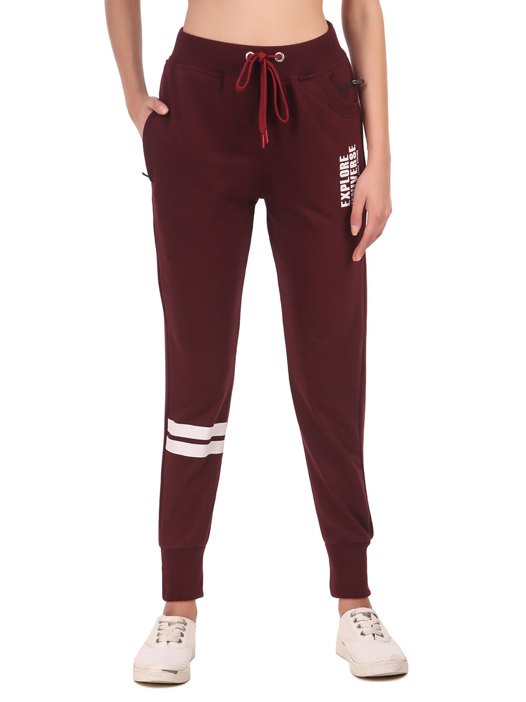 

UZARUS Women Mid-Rise Cotton Joggers, Burgundy